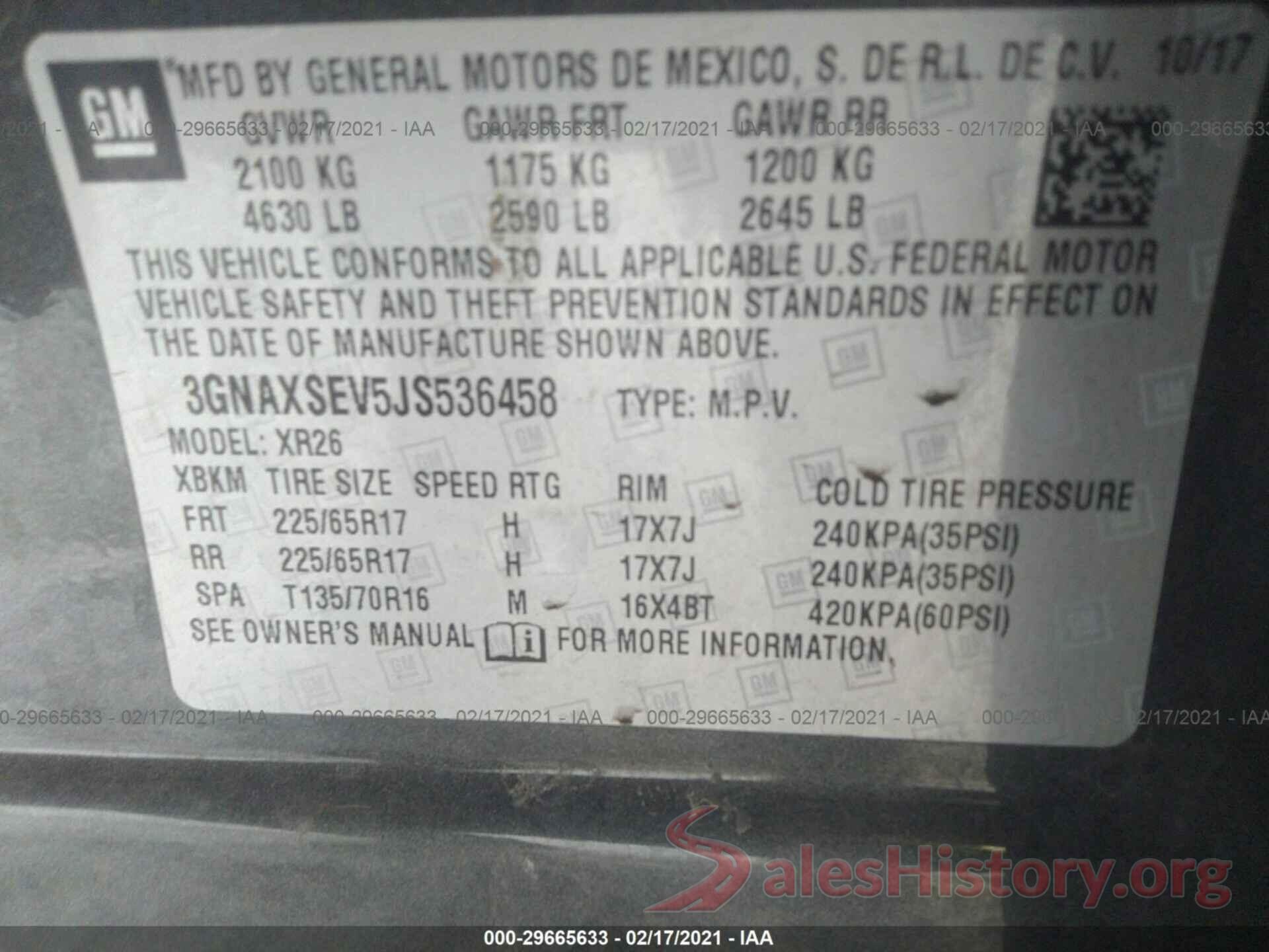 3GNAXSEV5JS536458 2018 CHEVROLET EQUINOX