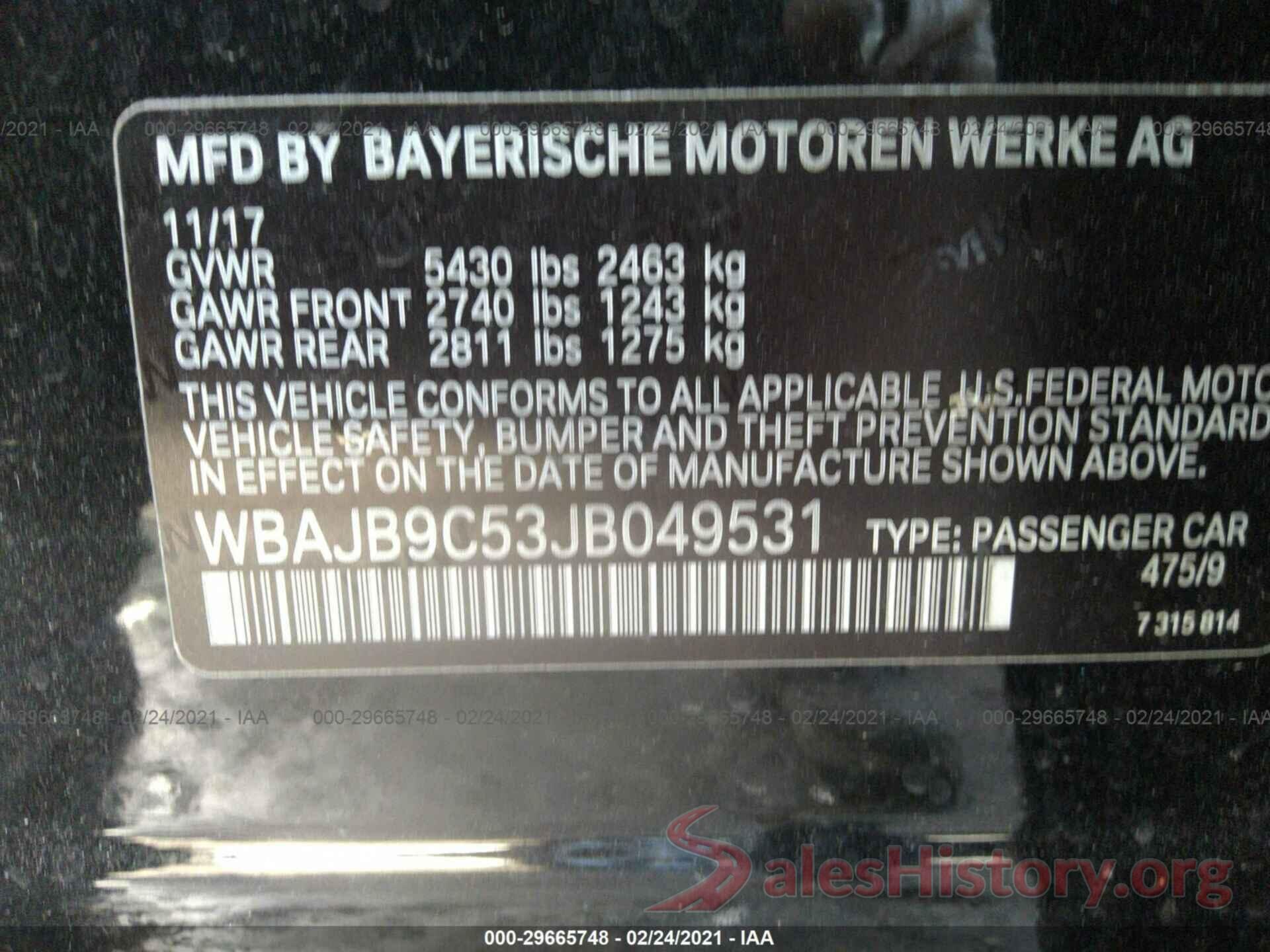 WBAJB9C53JB049531 2018 BMW 5 SERIES