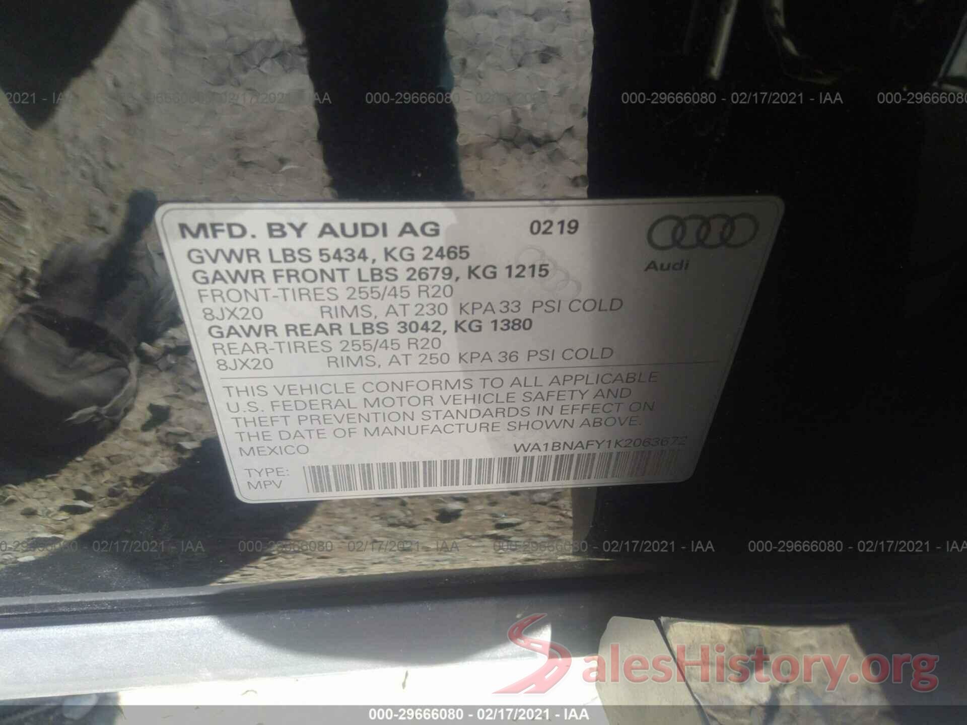 WA1BNAFY1K2063672 2019 AUDI Q5