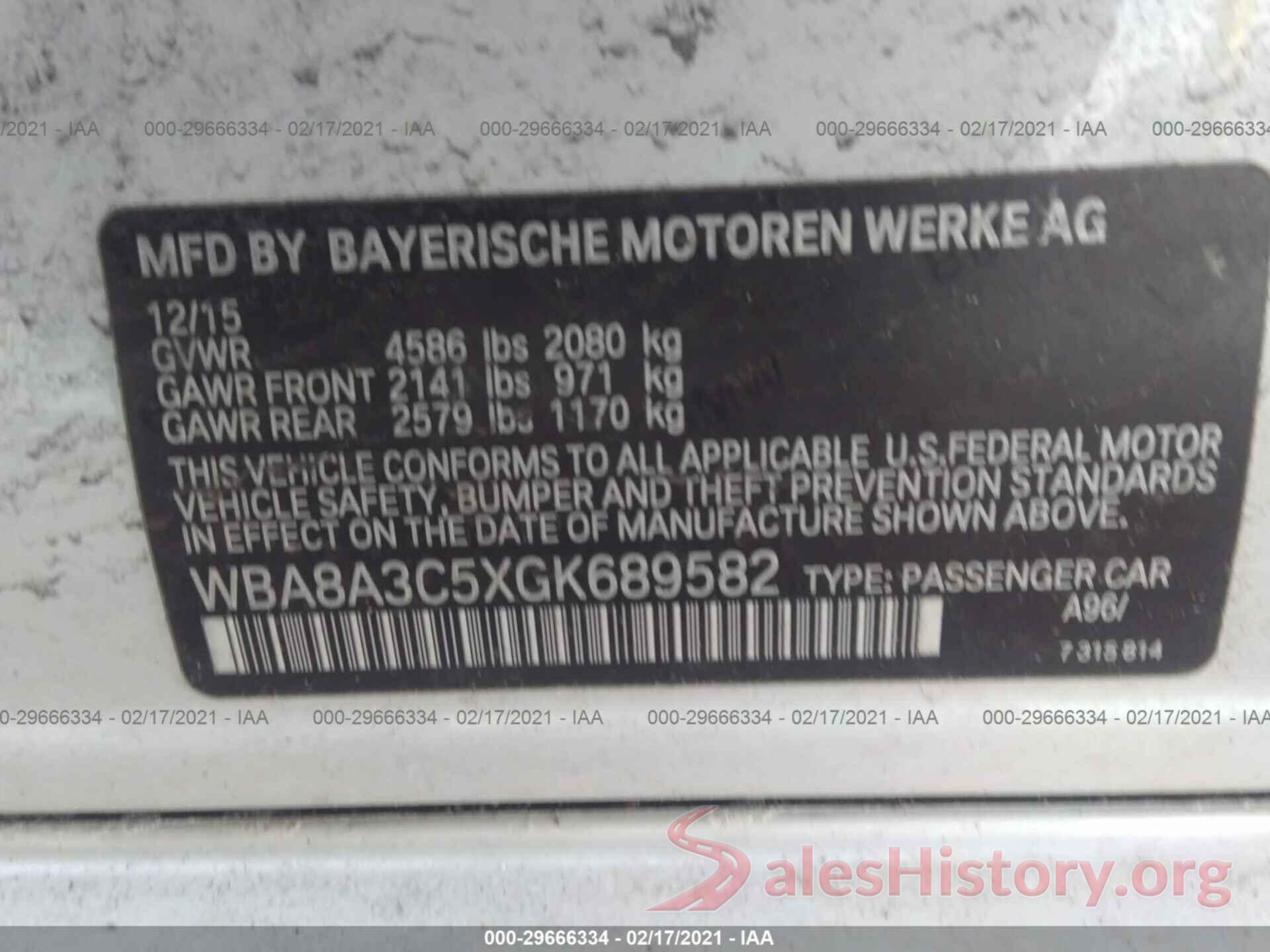 WBA8A3C5XGK689582 2016 BMW 3 SERIES