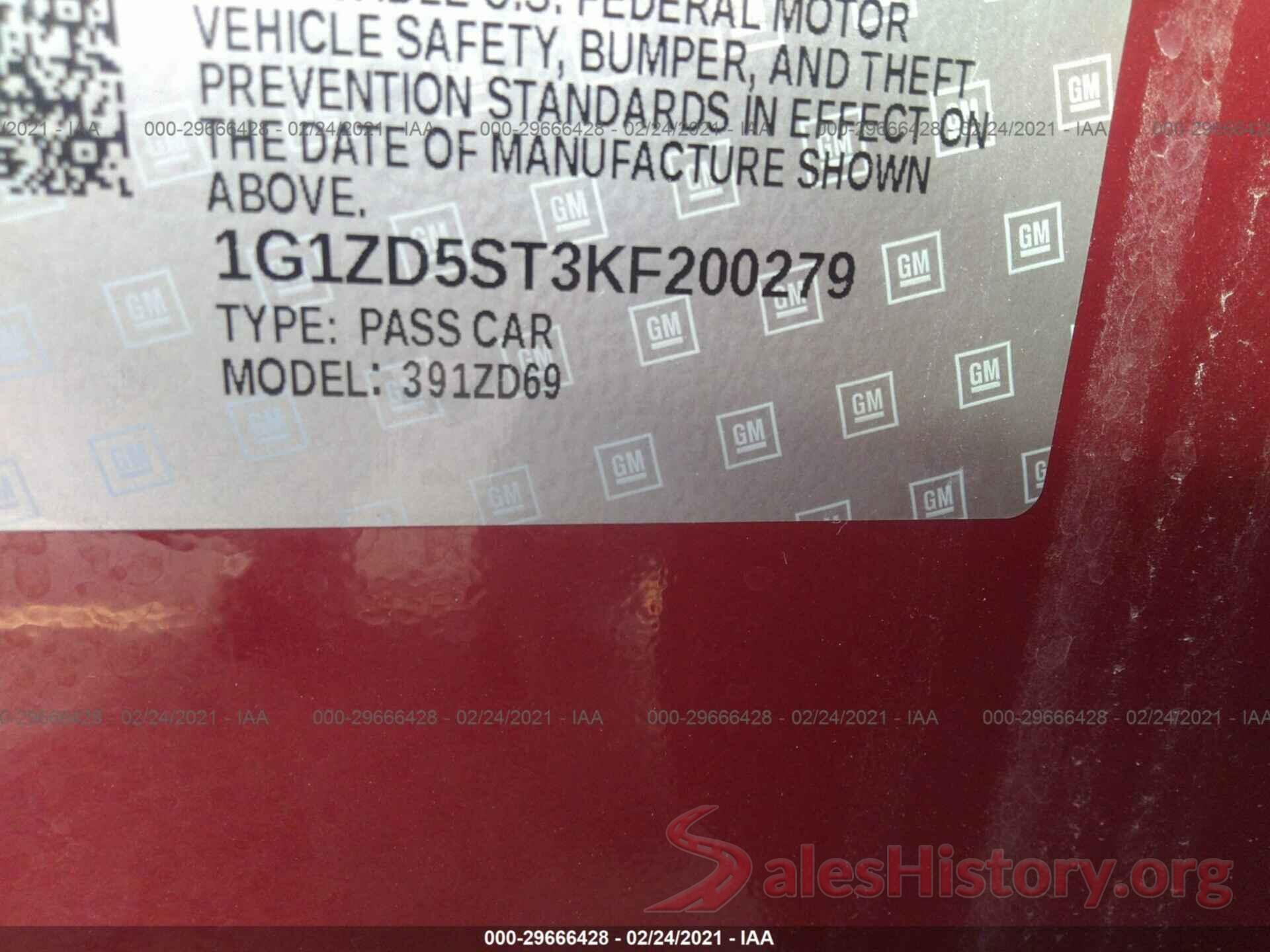 1G1ZD5ST3KF200279 2019 CHEVROLET MALIBU