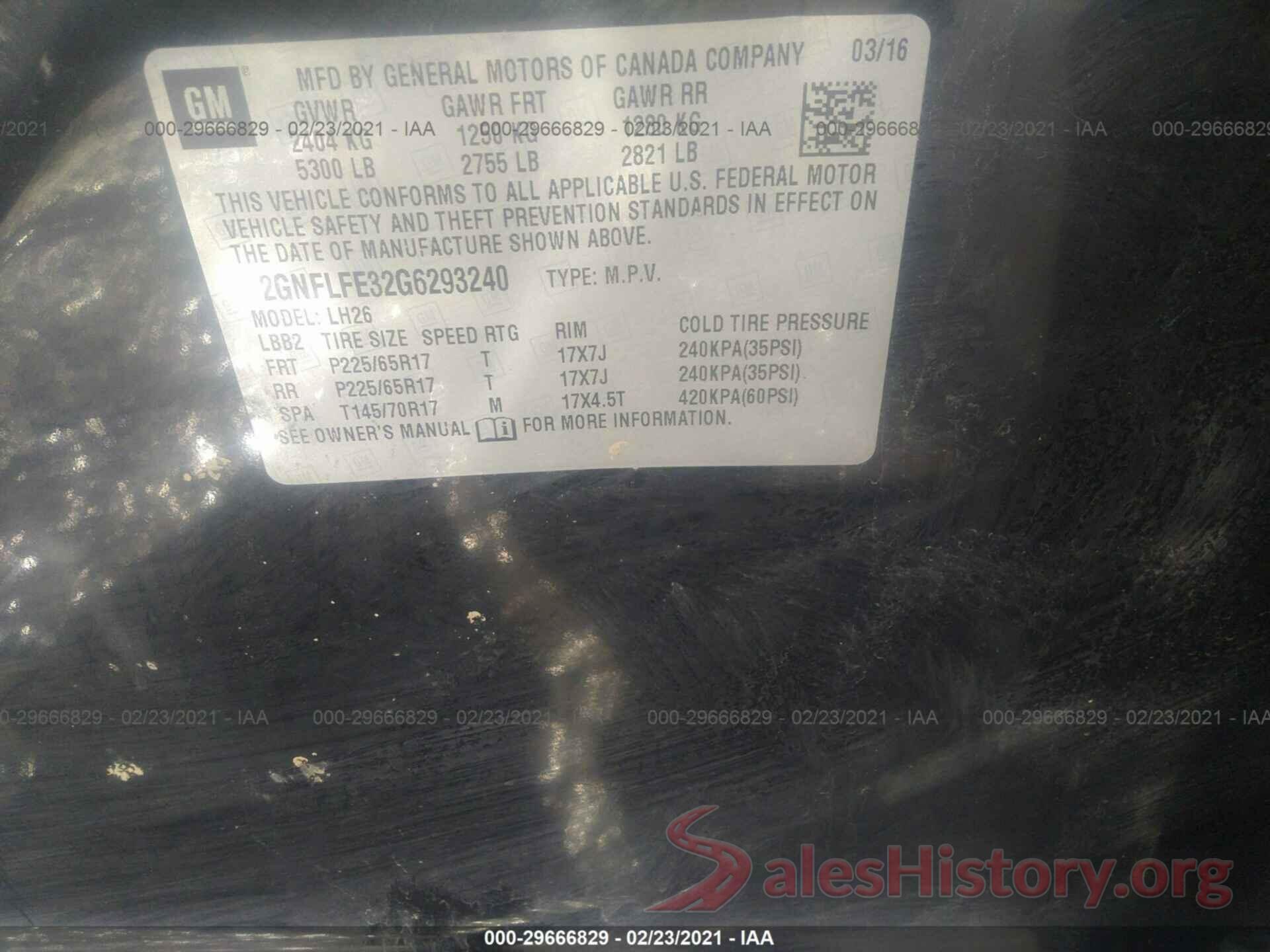 2GNFLFE32G6293240 2016 CHEVROLET EQUINOX