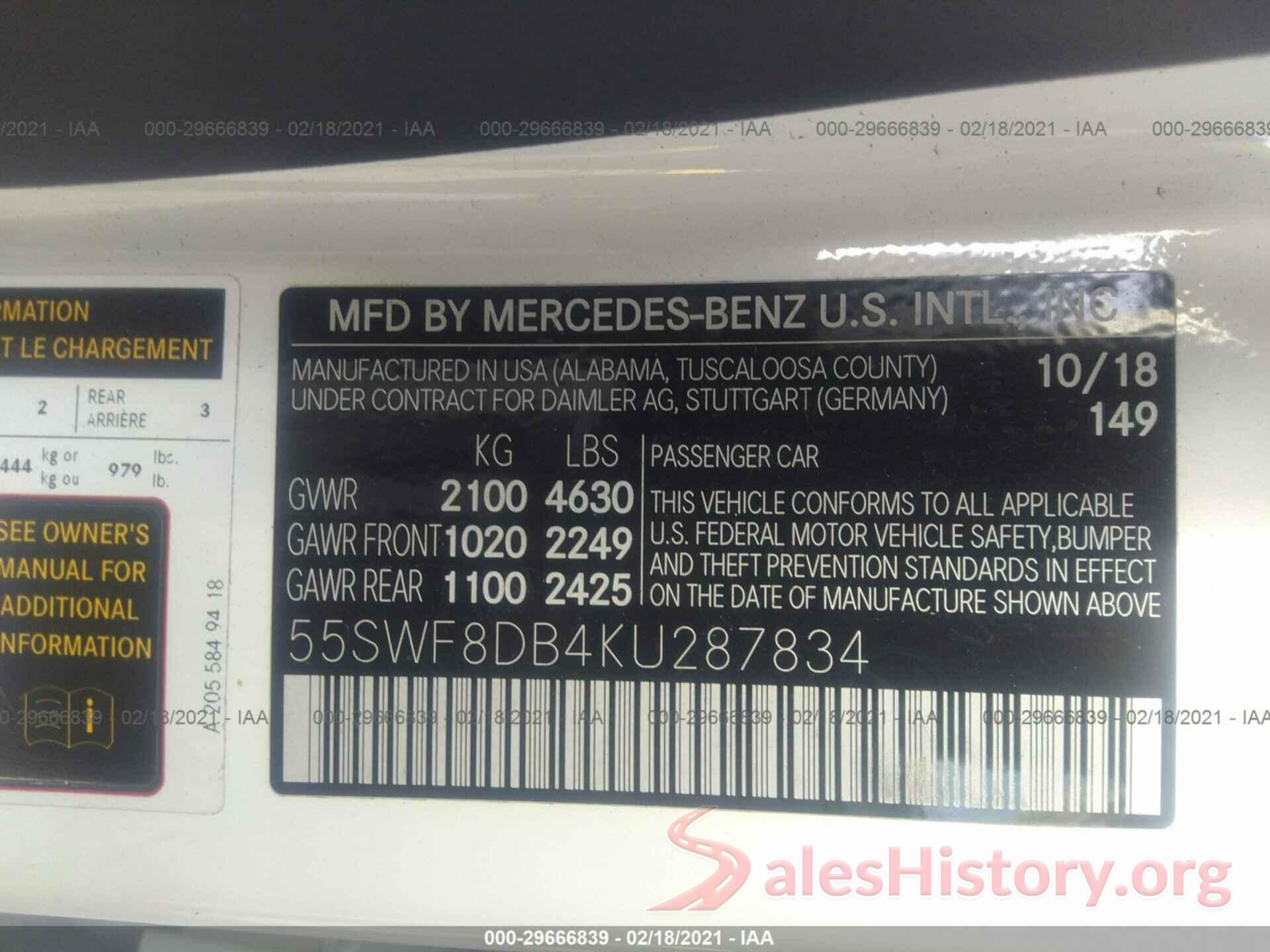 55SWF8DB4KU287834 2019 MERCEDES-BENZ C-CLASS