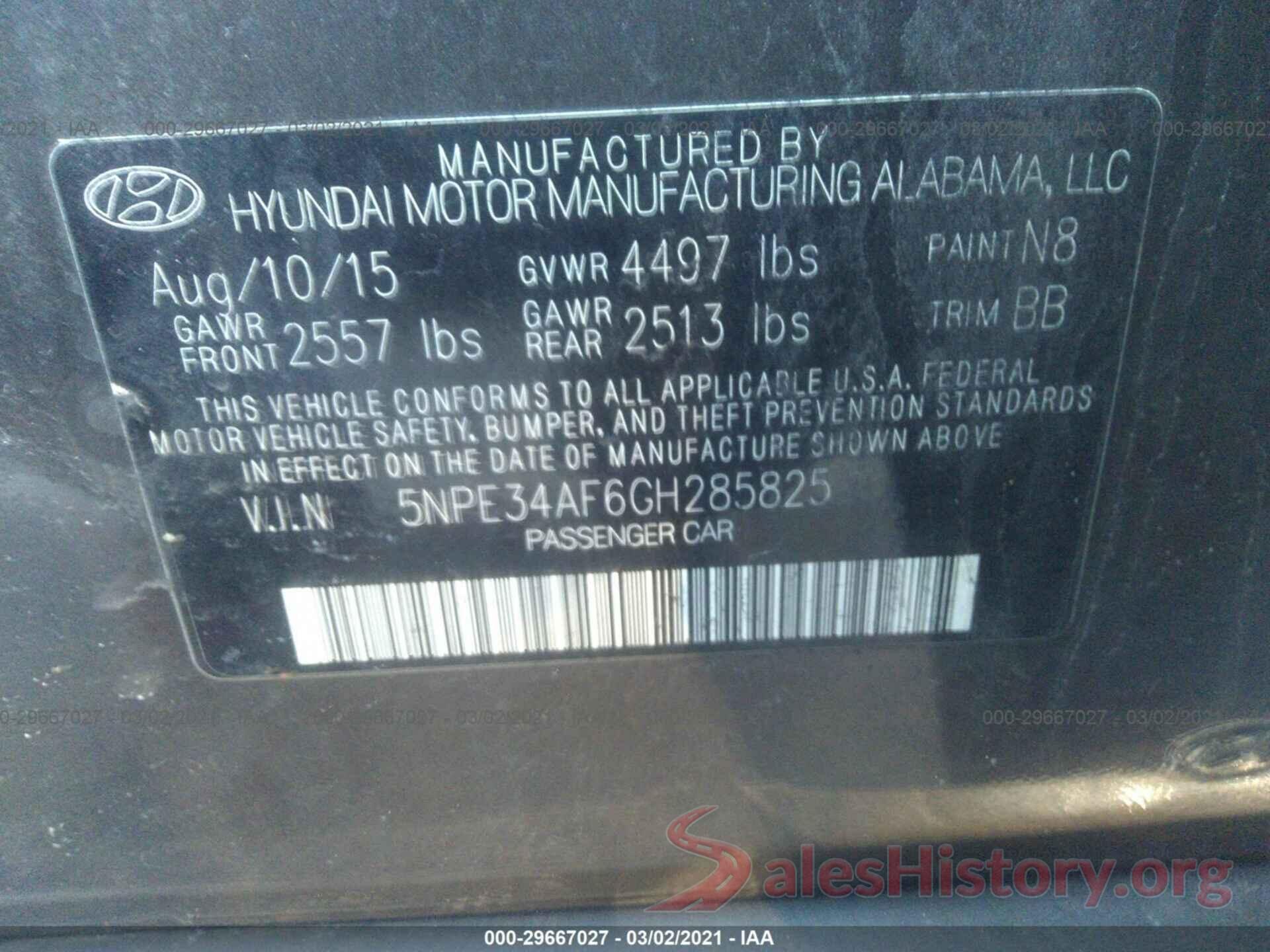 5NPE34AF6GH285825 2016 HYUNDAI SONATA