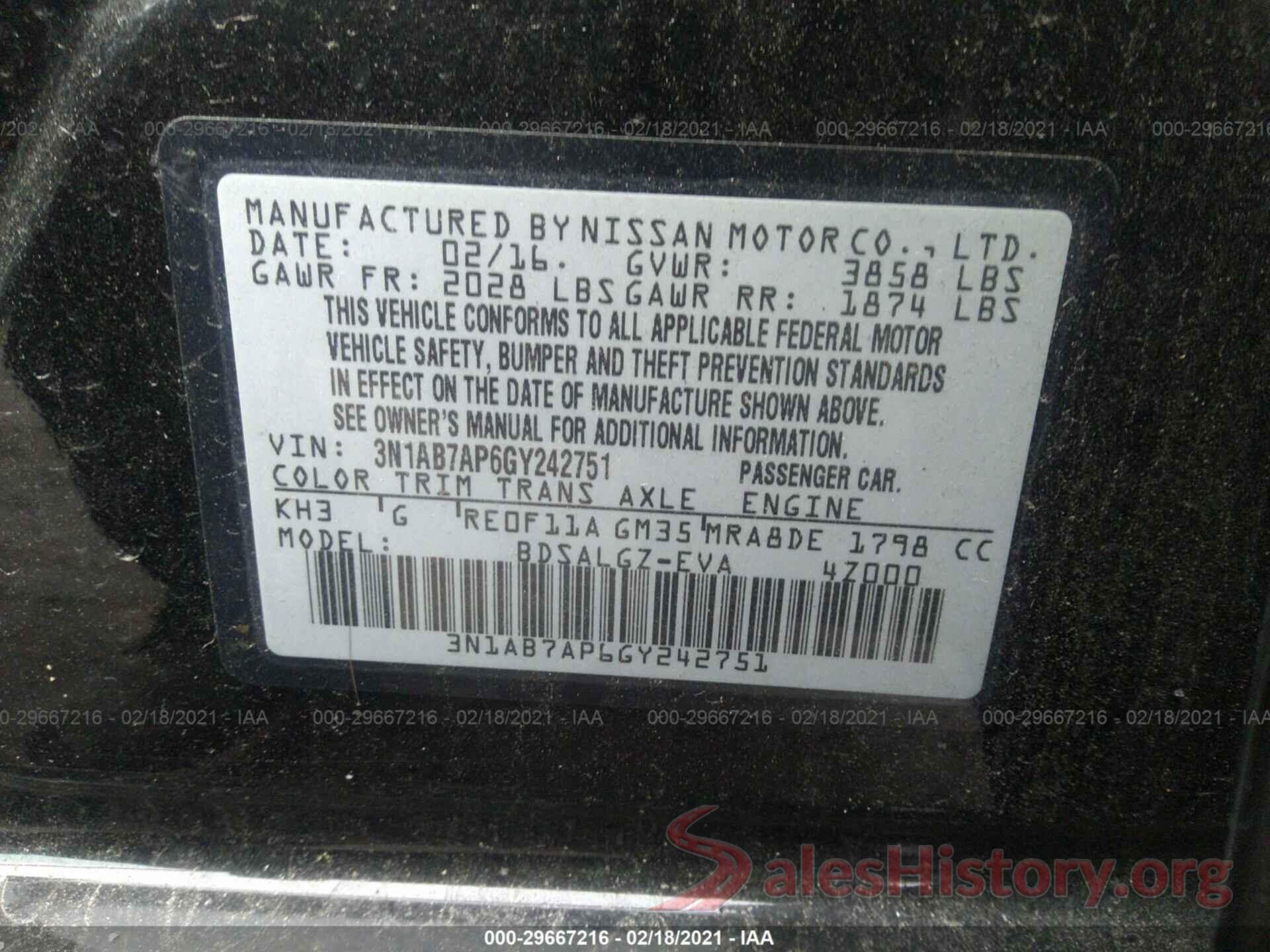 3N1AB7AP6GY242751 2016 NISSAN SENTRA