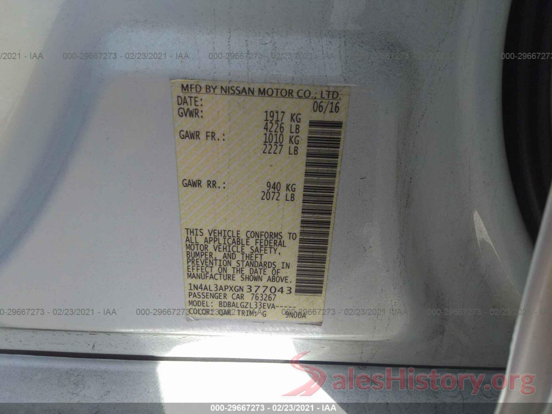 1N4AL3APXGN377043 2016 NISSAN ALTIMA