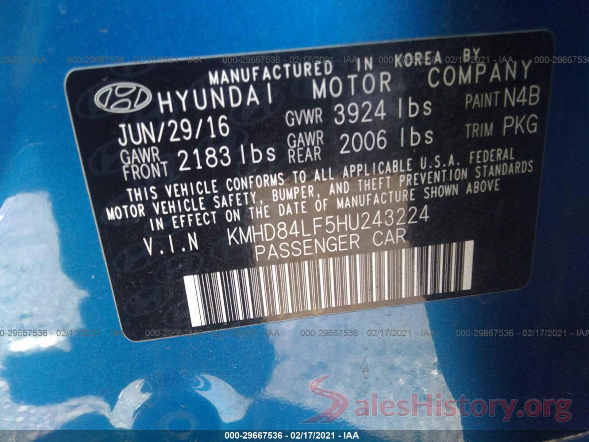 KMHD84LF5HU243224 2017 HYUNDAI ELANTRA