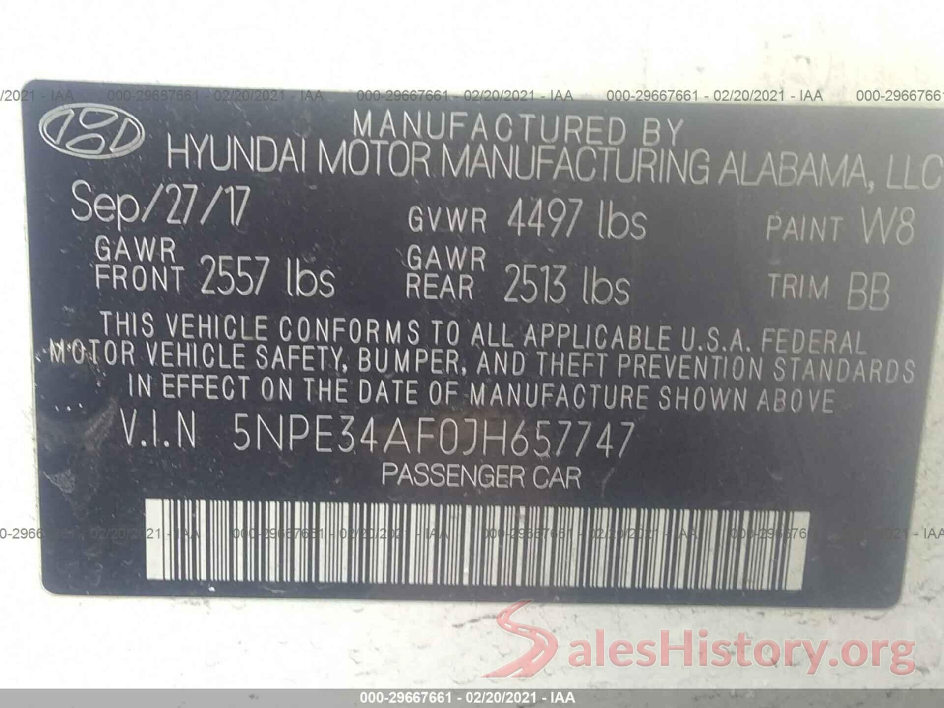 5NPE34AF0JH657747 2018 HYUNDAI SONATA