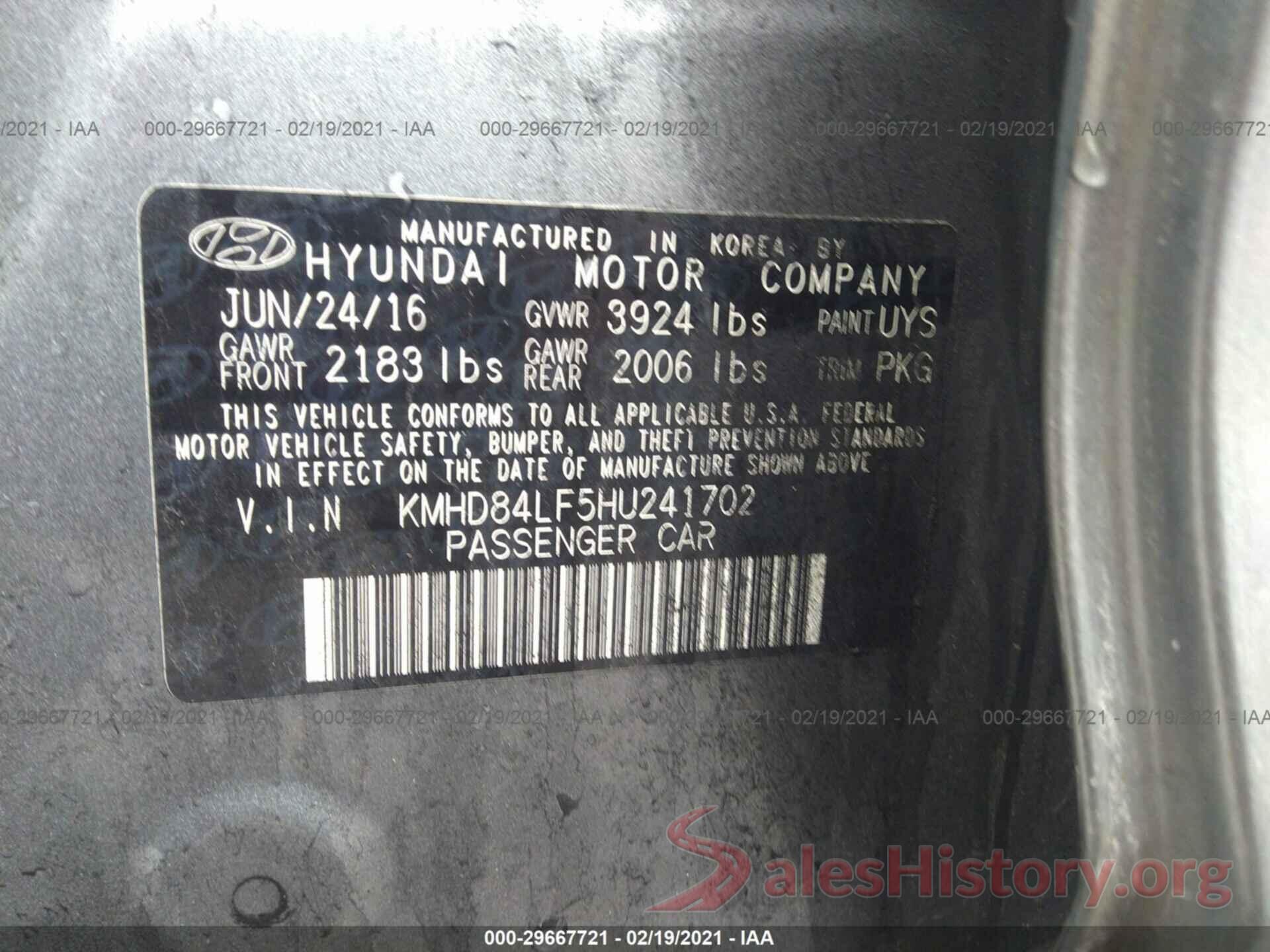 KMHD84LF5HU241702 2017 HYUNDAI ELANTRA