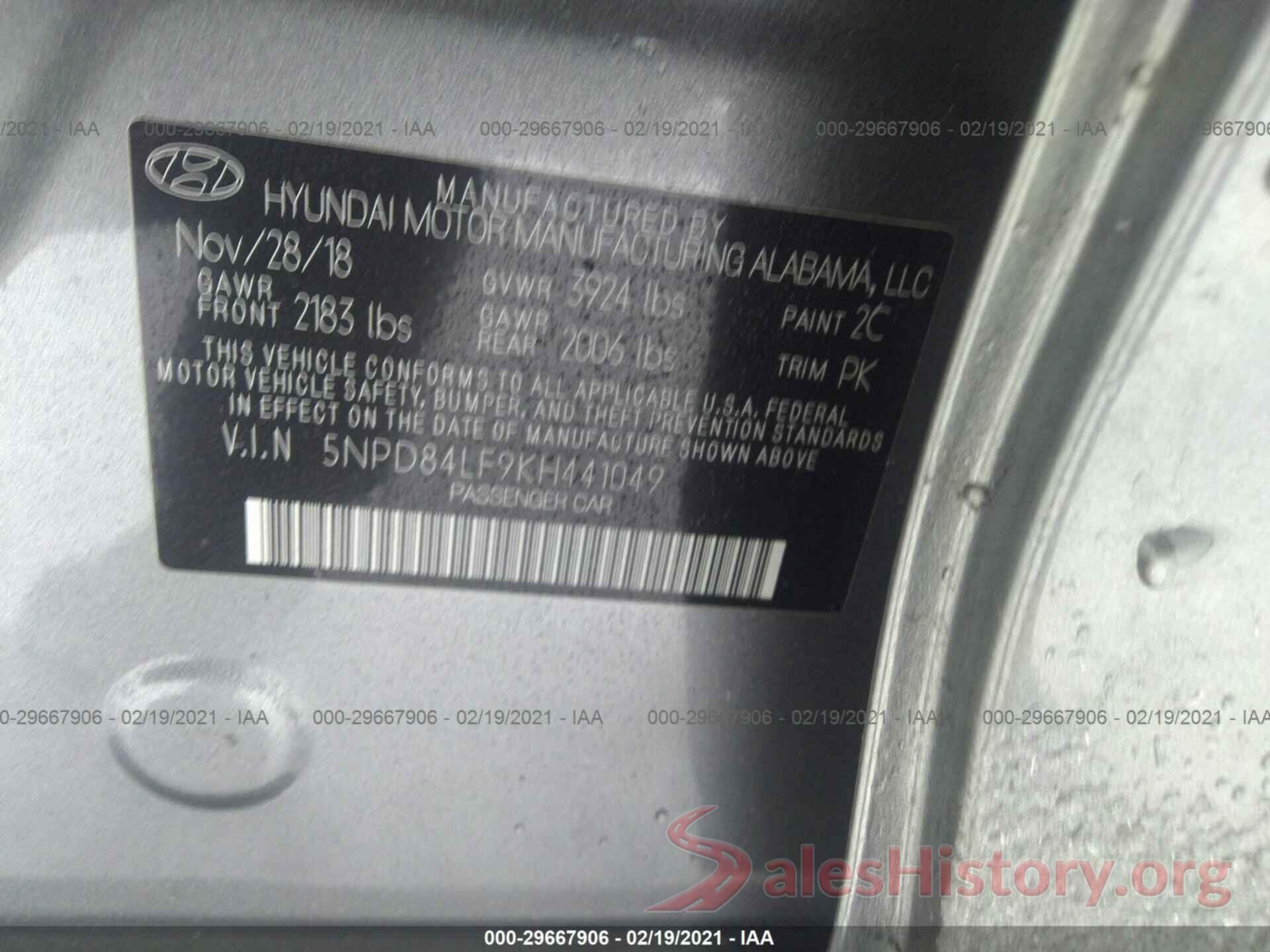 5NPD84LF9KH441049 2019 HYUNDAI ELANTRA