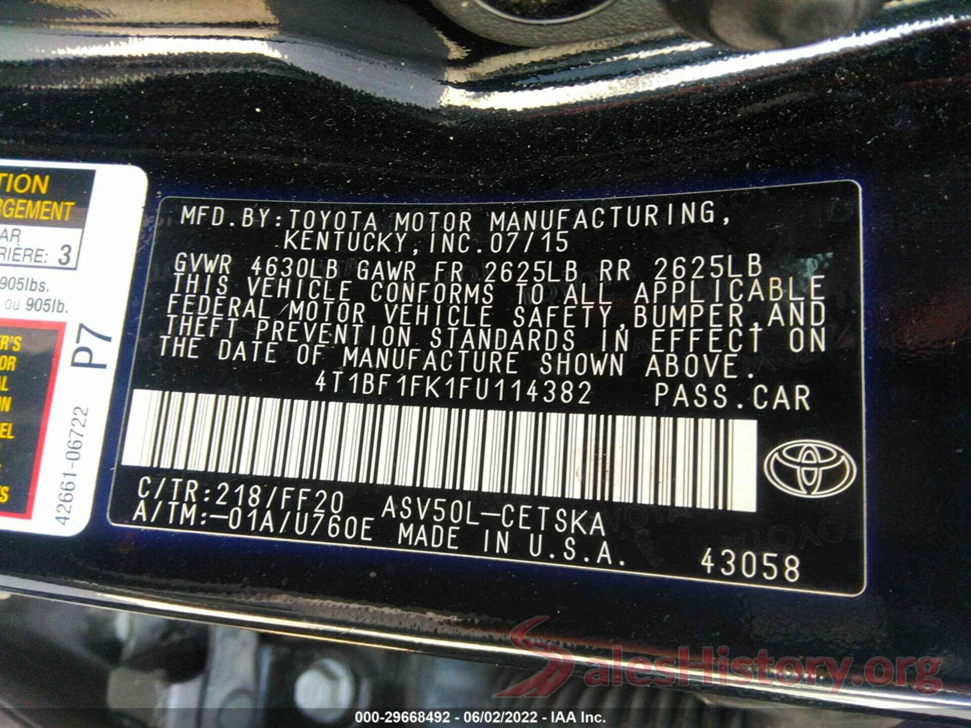 4T1BF1FK1FU114382 2015 TOYOTA CAMRY