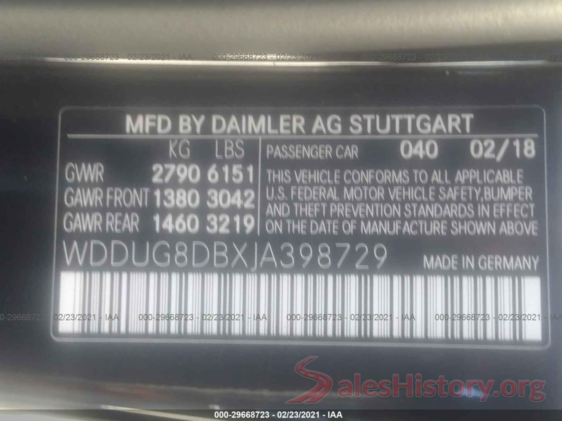 WDDUG8DBXJA398729 2018 MERCEDES-BENZ S-CLASS