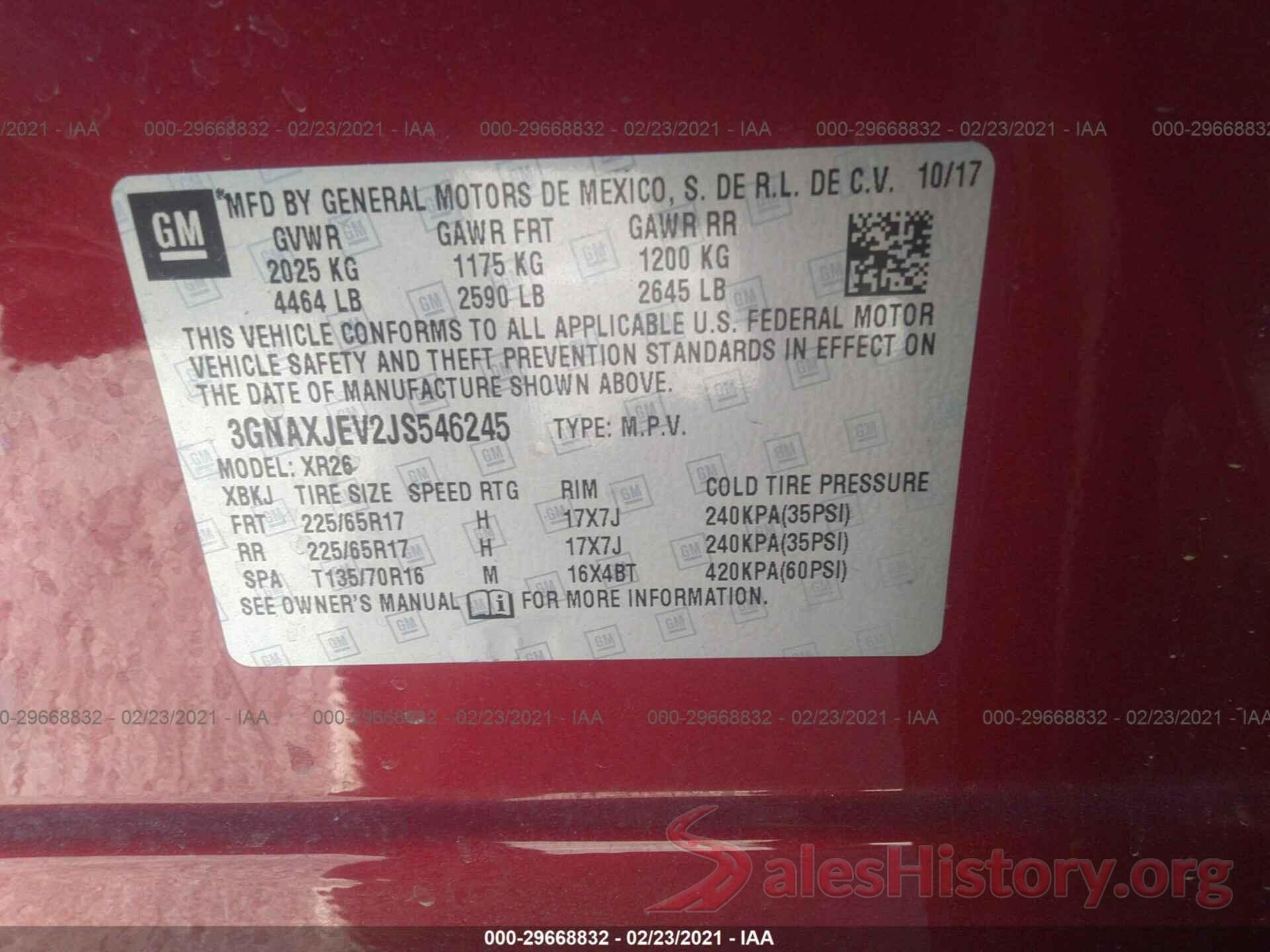 3GNAXJEV2JS546245 2018 CHEVROLET EQUINOX