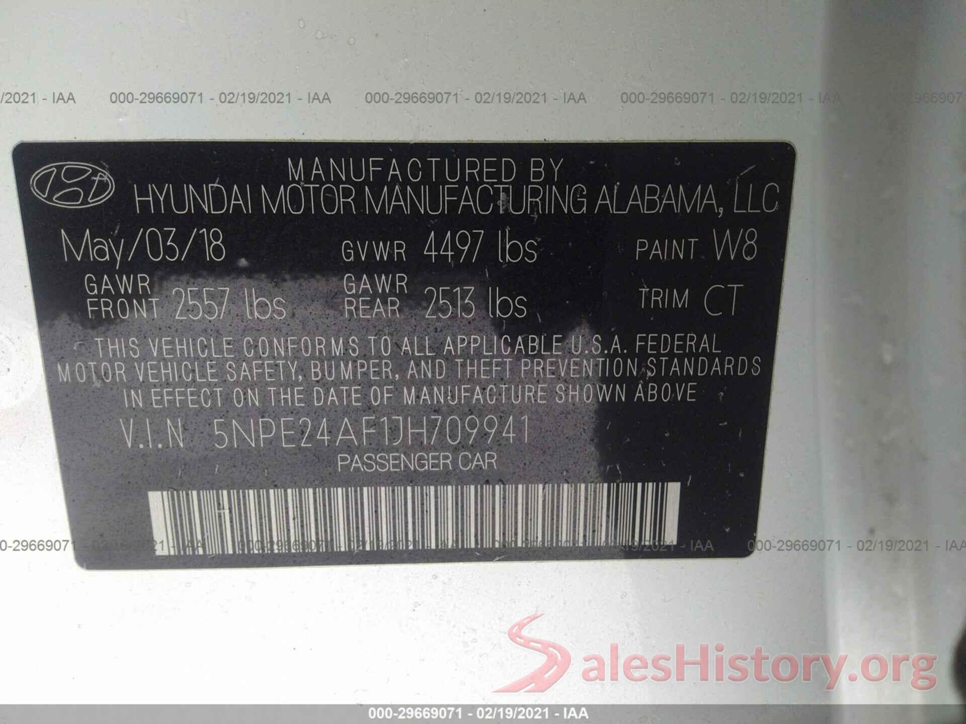 5NPE24AF1JH709941 2018 HYUNDAI SONATA