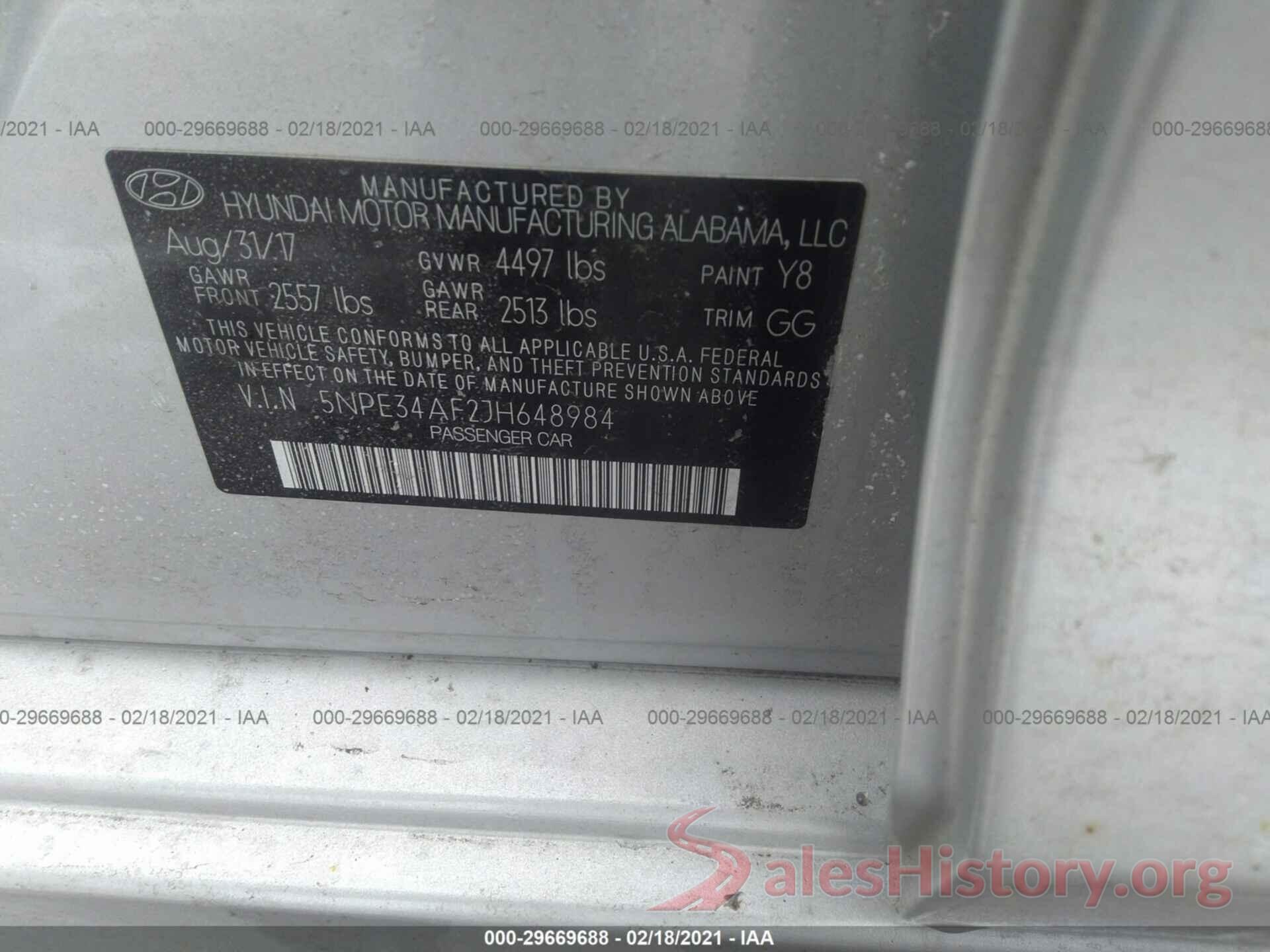 5NPE34AF2JH648984 2018 HYUNDAI SONATA