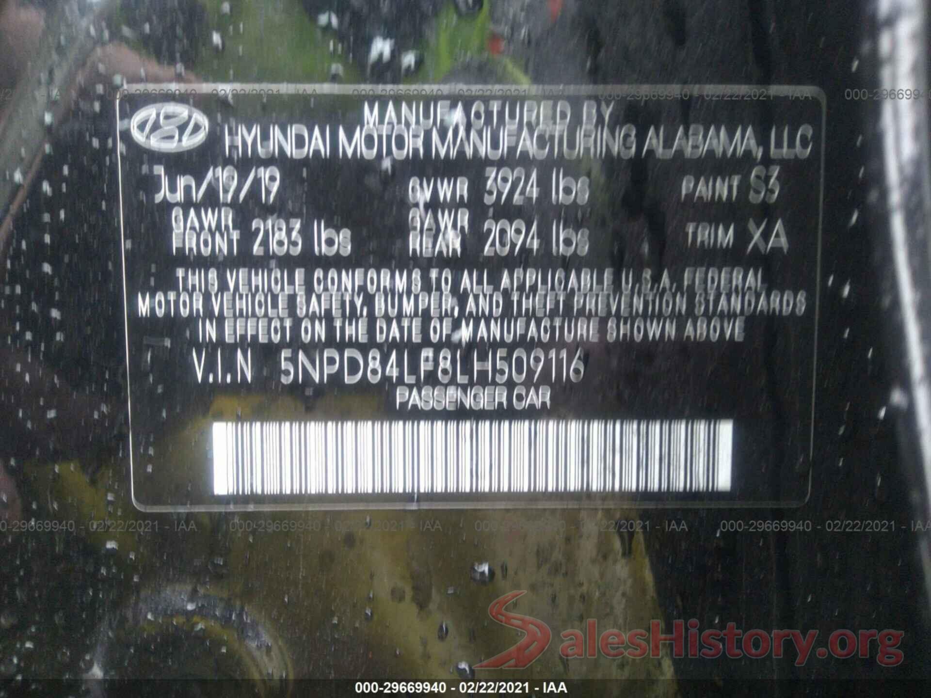 5NPD84LF8LH509116 2020 HYUNDAI ELANTRA