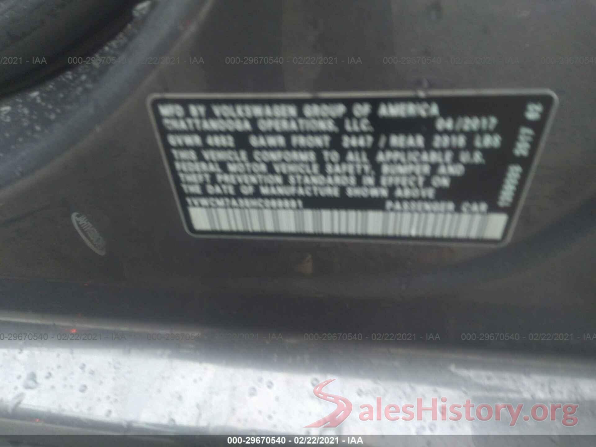 1VWCM7A35HC069891 2017 VOLKSWAGEN PASSAT