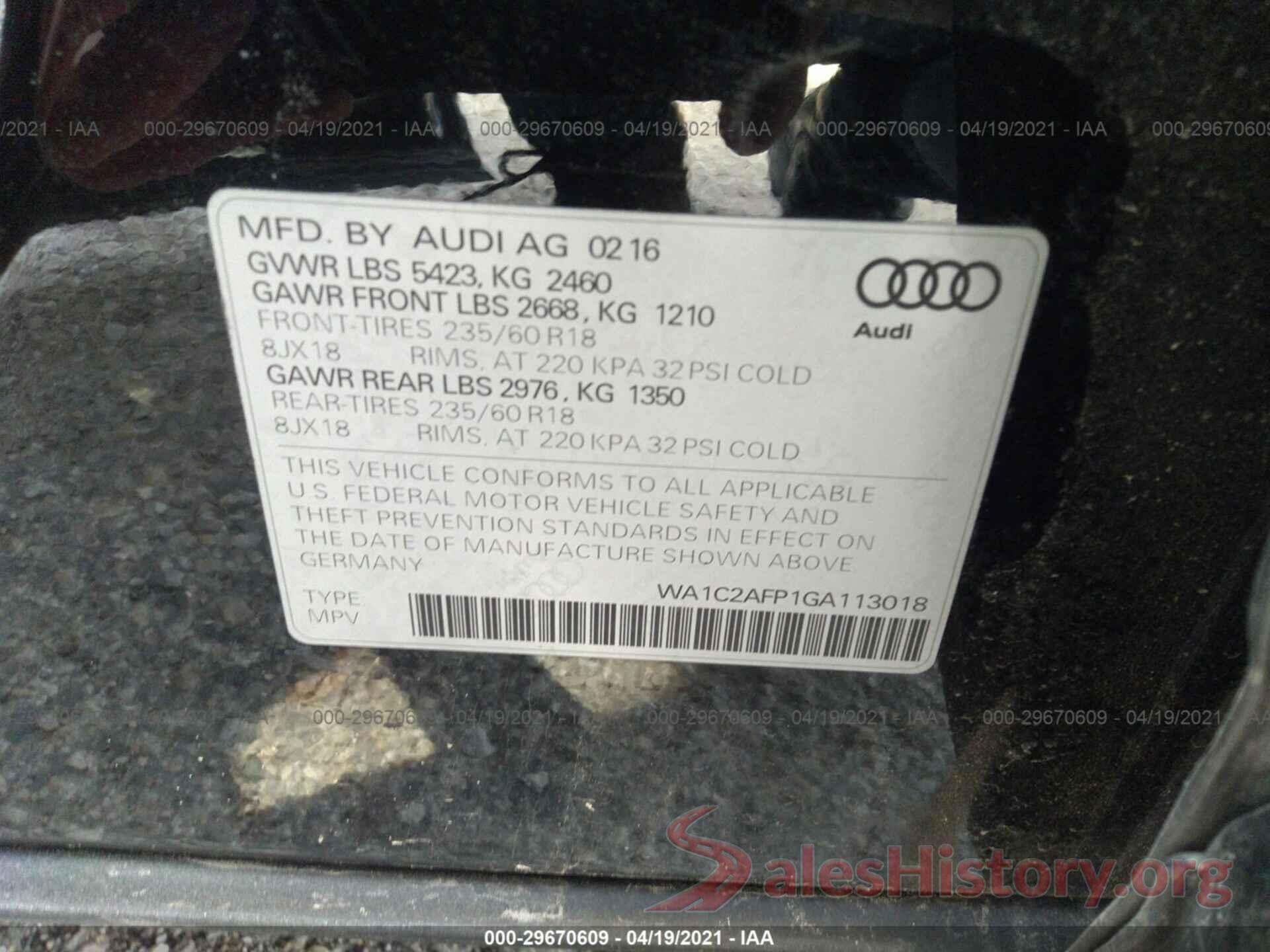 WA1C2AFP1GA113018 2016 AUDI Q5