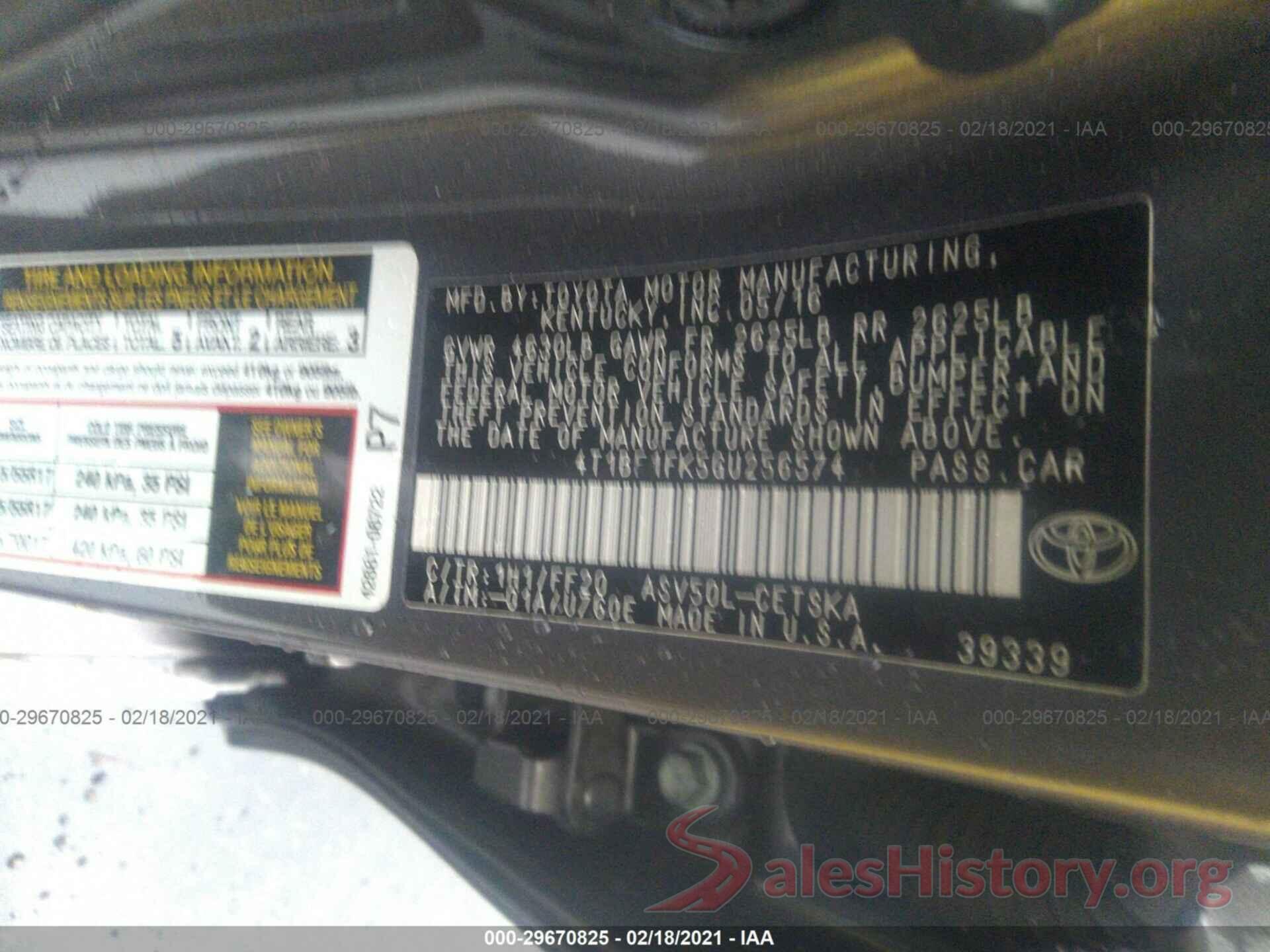 4T1BF1FK5GU256574 2016 TOYOTA CAMRY