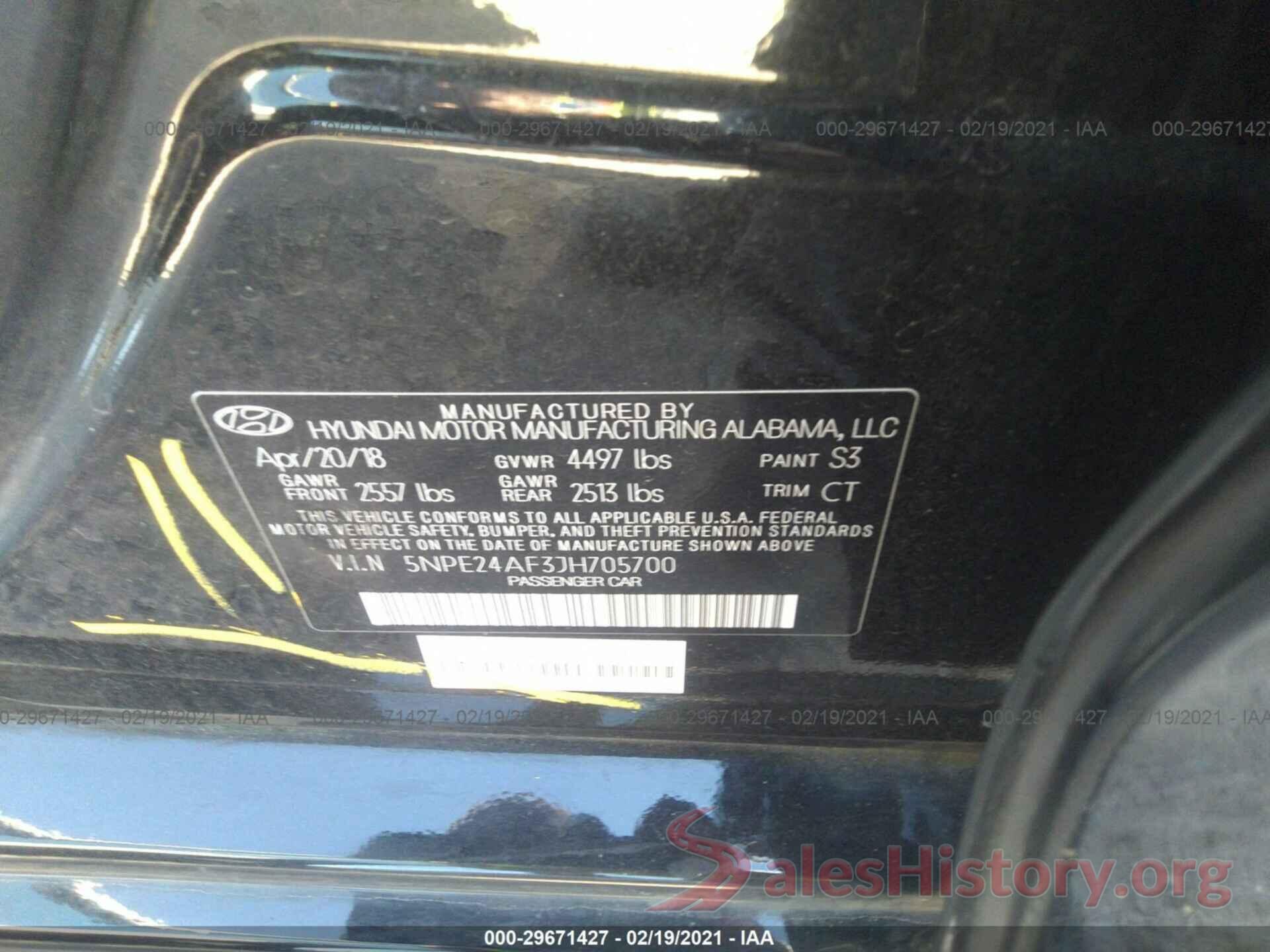 5NPE24AF3JH705700 2018 HYUNDAI SONATA