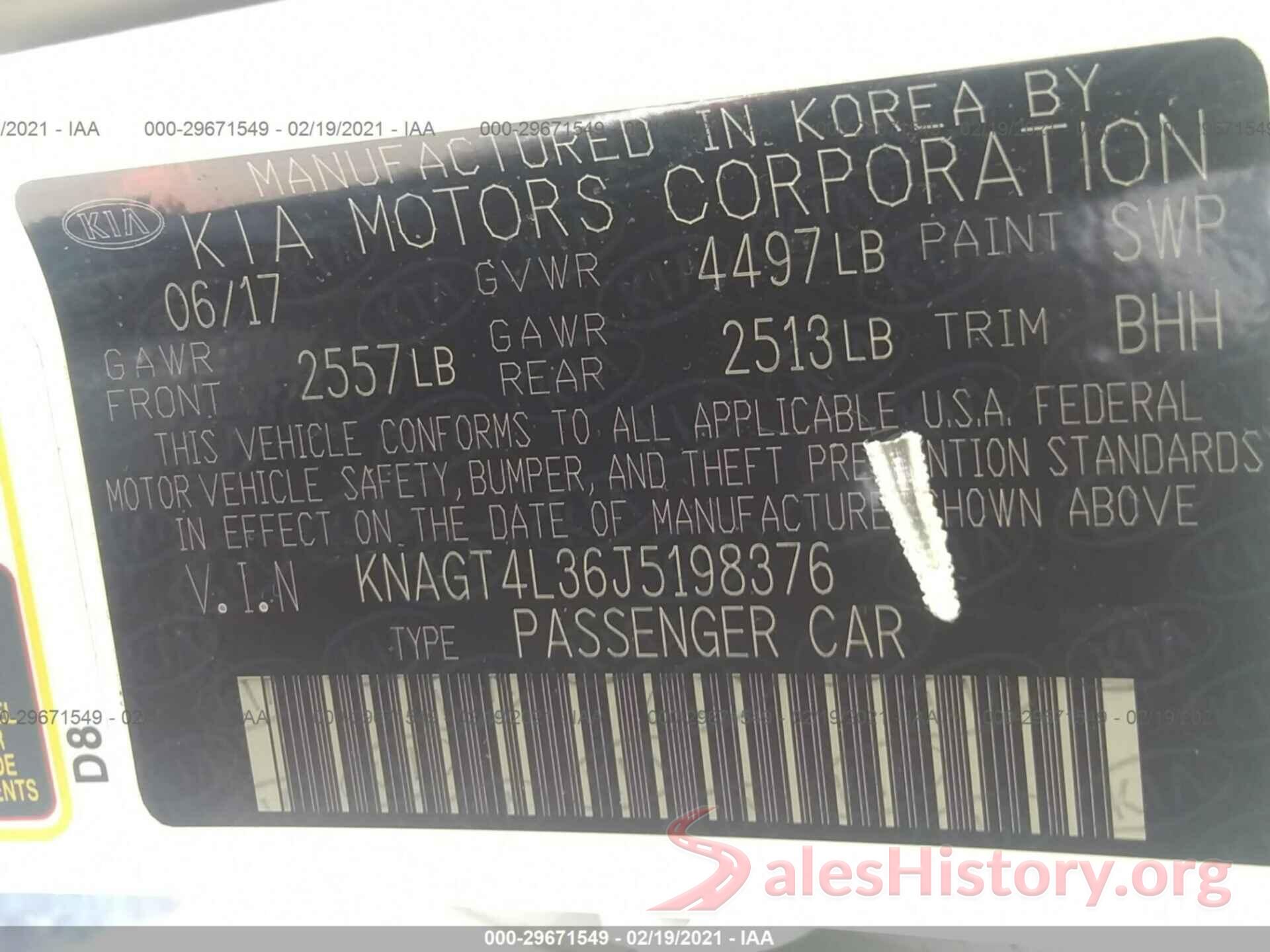 KNAGT4L36J5198376 2018 KIA OPTIMA