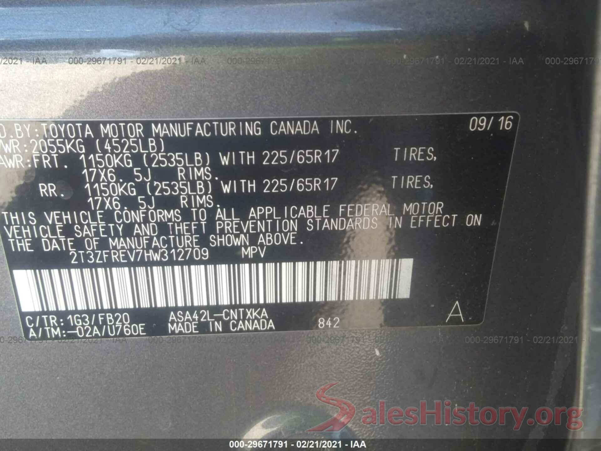 2T3ZFREV7HW312709 2017 TOYOTA RAV4