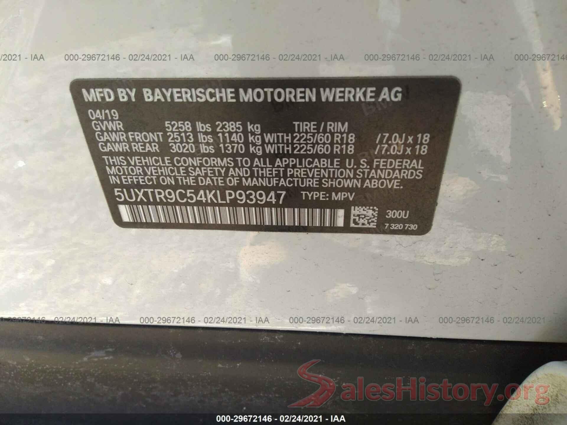 5UXTR9C54KLP93947 2019 BMW X3