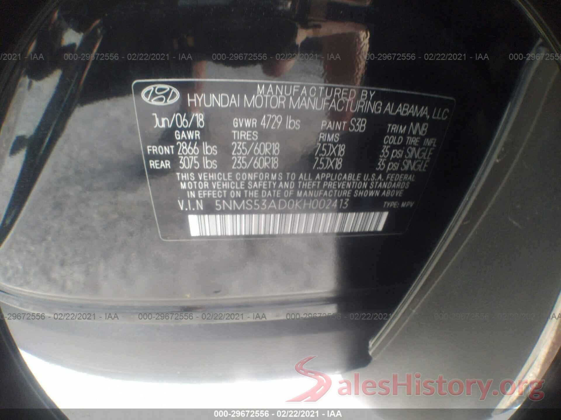 5NMS53AD0KH002413 2019 HYUNDAI SANTA FE