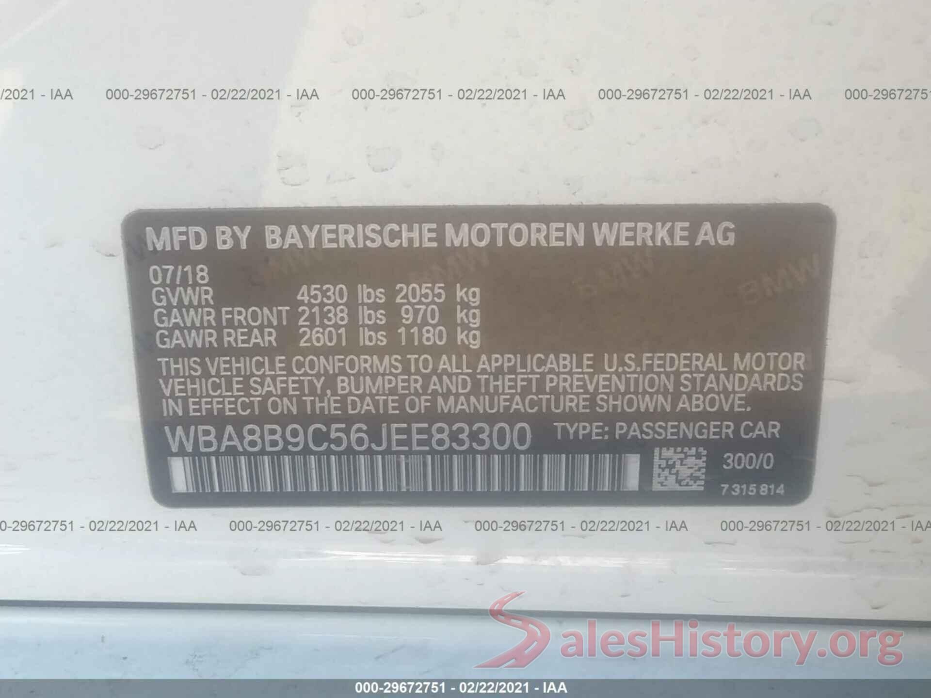 WBA8B9C56JEE83300 2018 BMW 3 SERIES