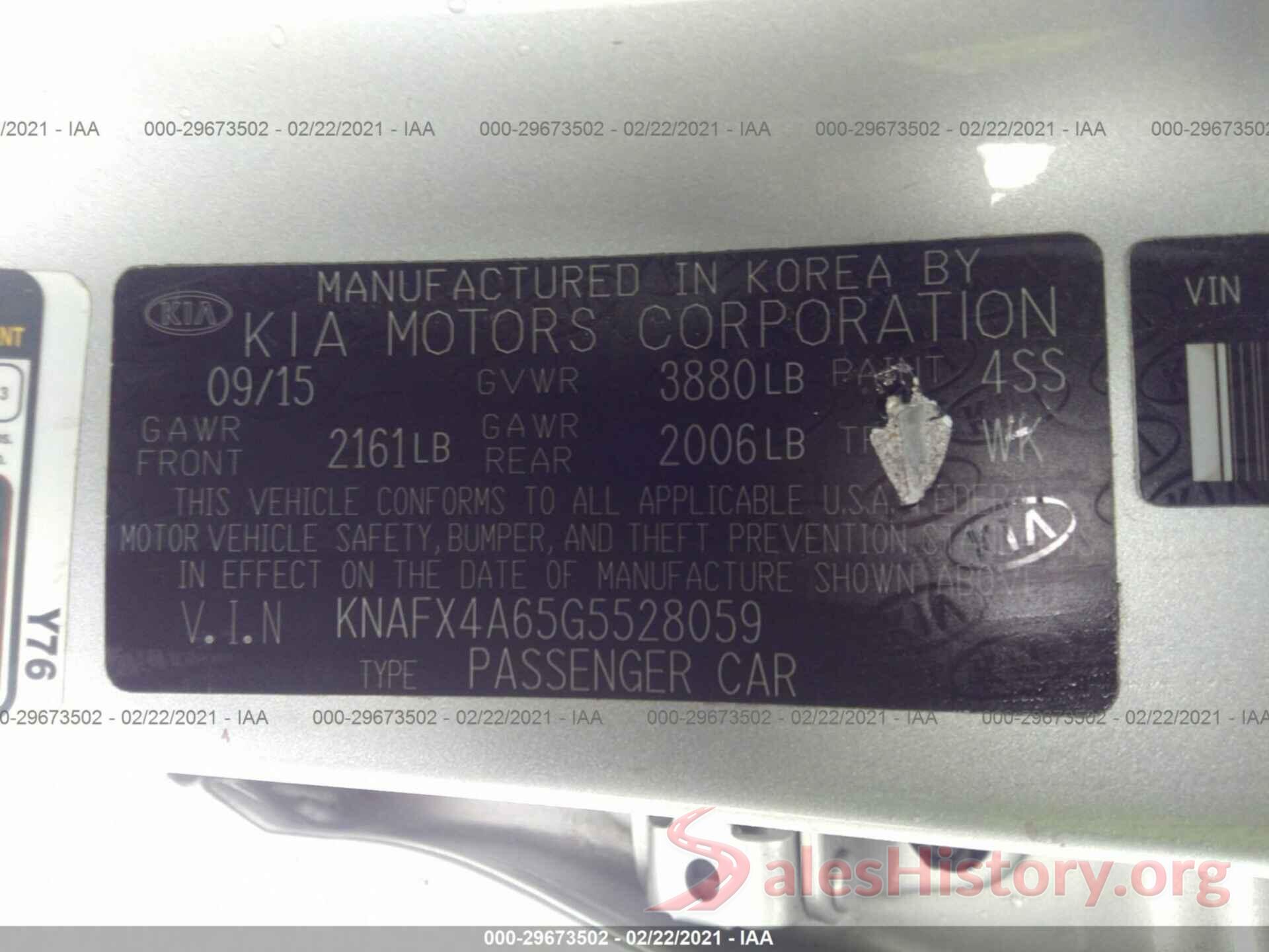 KNAFX4A65G5528059 2016 KIA FORTE