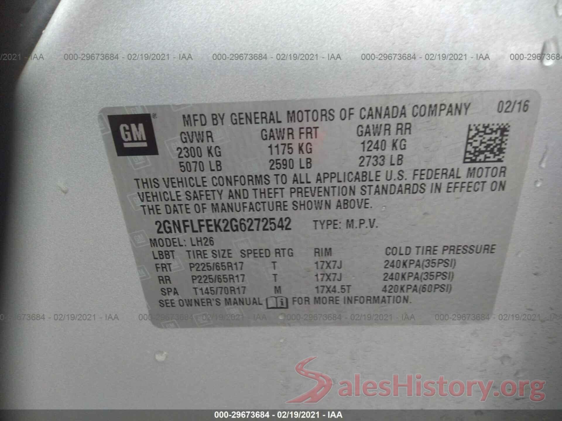 2GNFLFEK2G6272542 2016 CHEVROLET EQUINOX