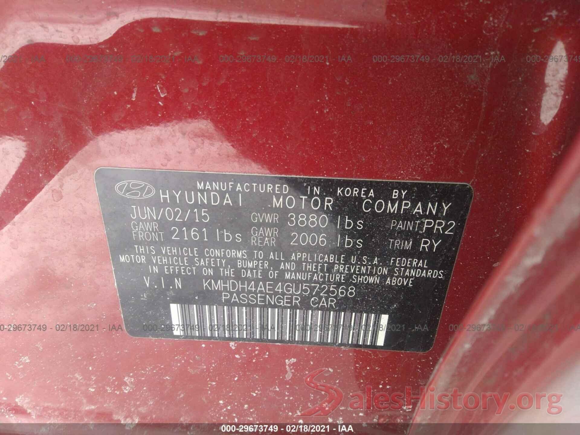 KMHDH4AE4GU572568 2016 HYUNDAI ELANTRA