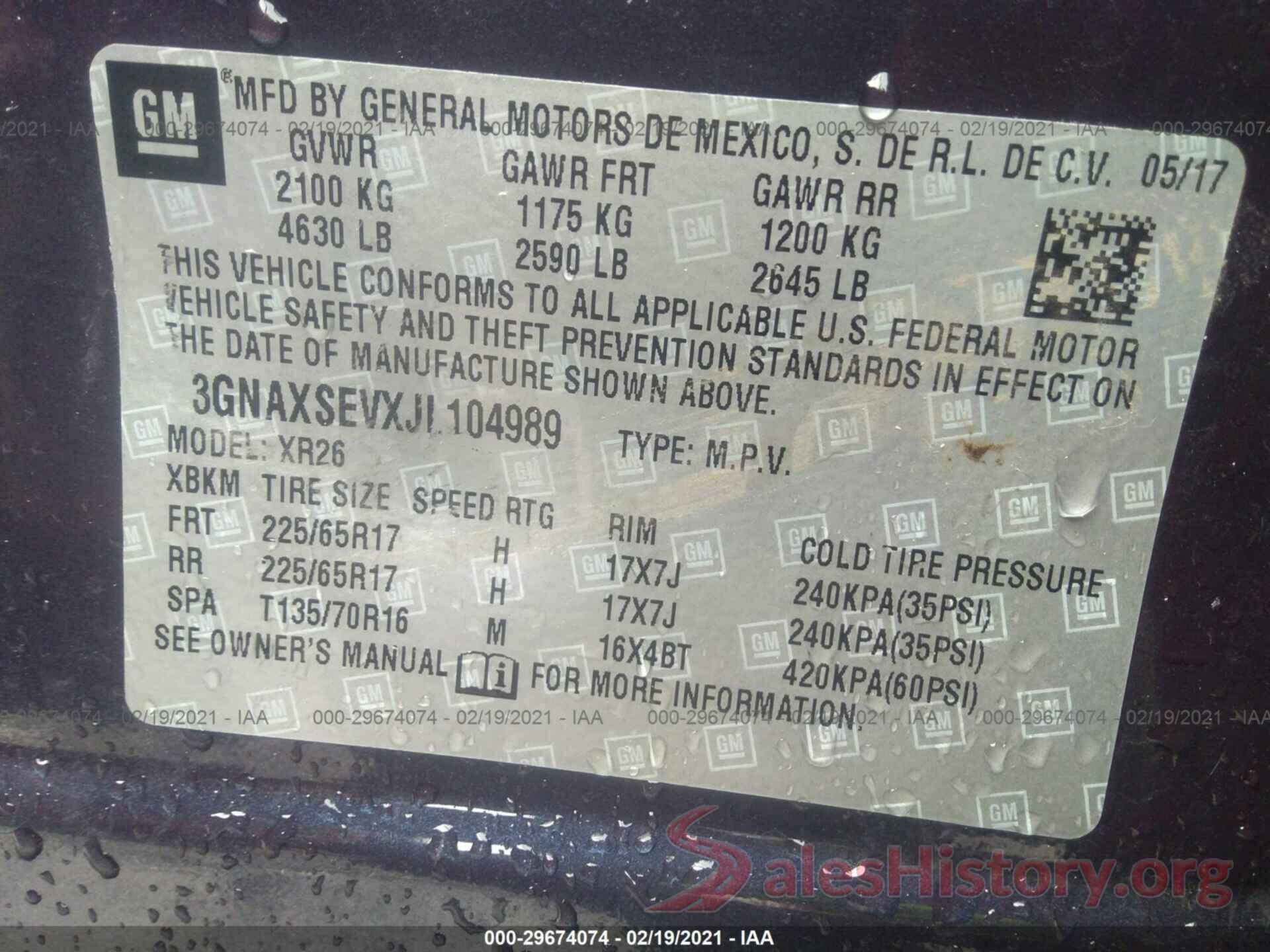 3GNAXSEVXJL104989 2018 CHEVROLET EQUINOX