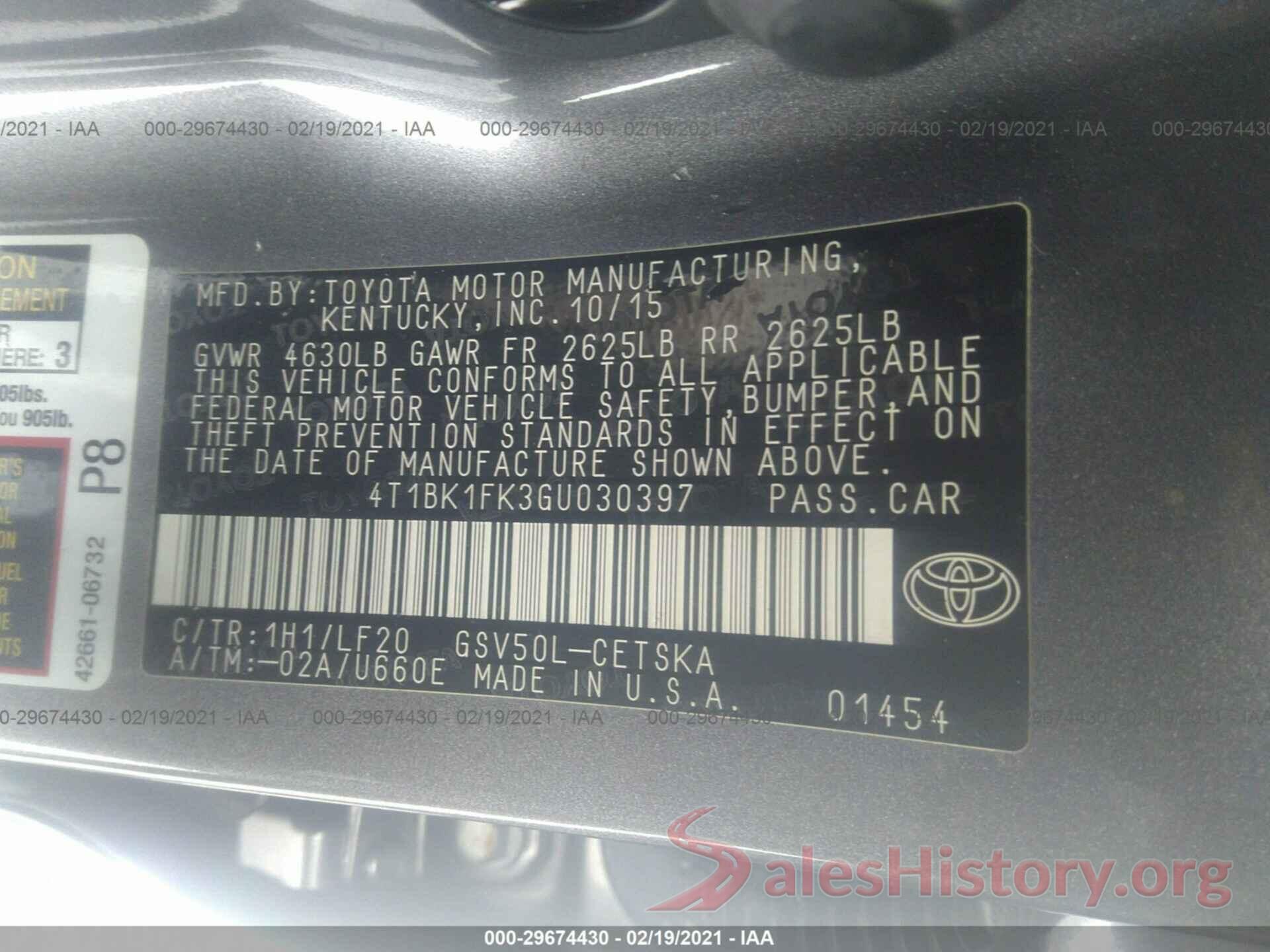 4T1BK1FK3GU030397 2016 TOYOTA CAMRY