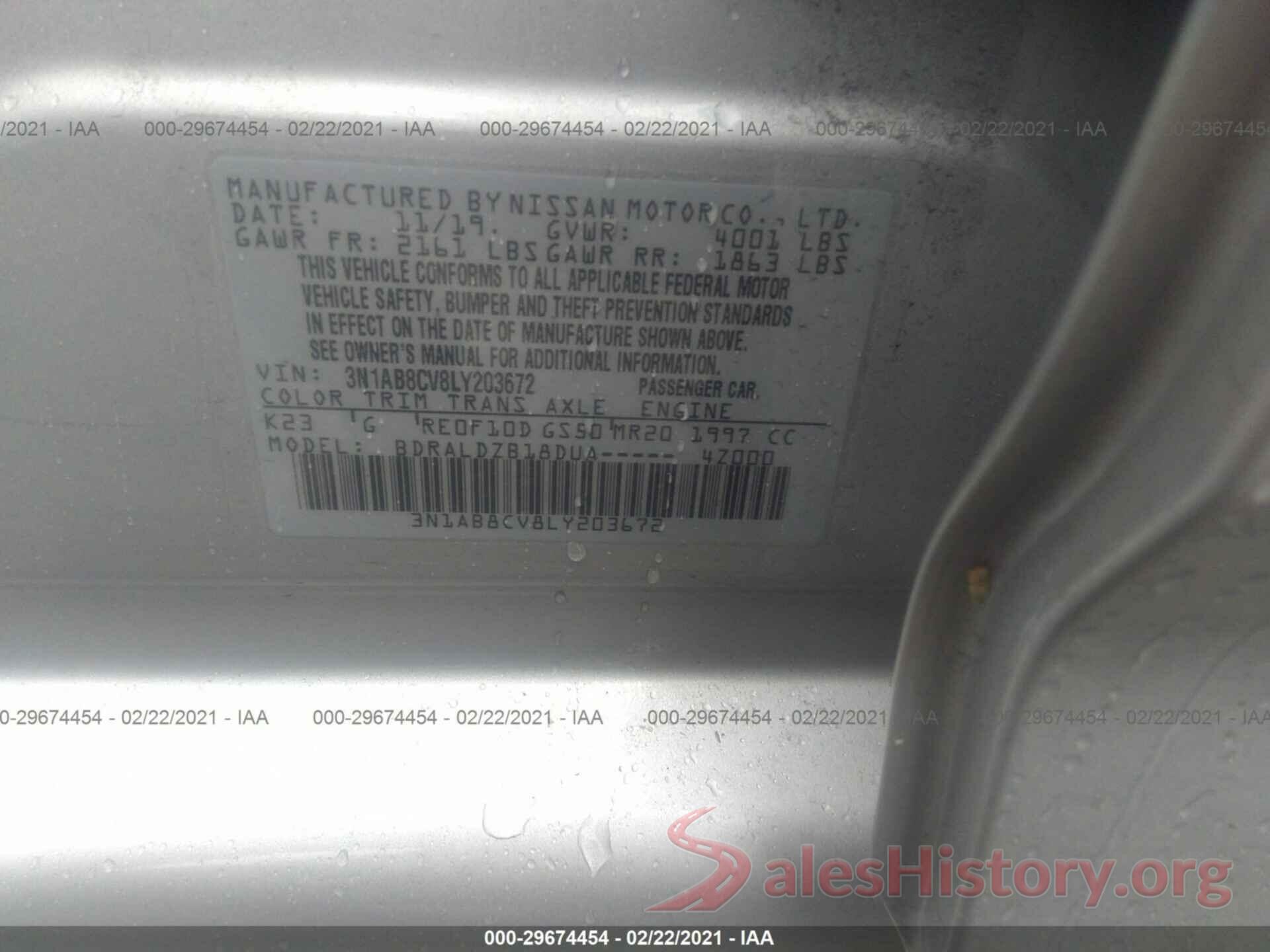 3N1AB8CV8LY203672 2020 NISSAN SENTRA