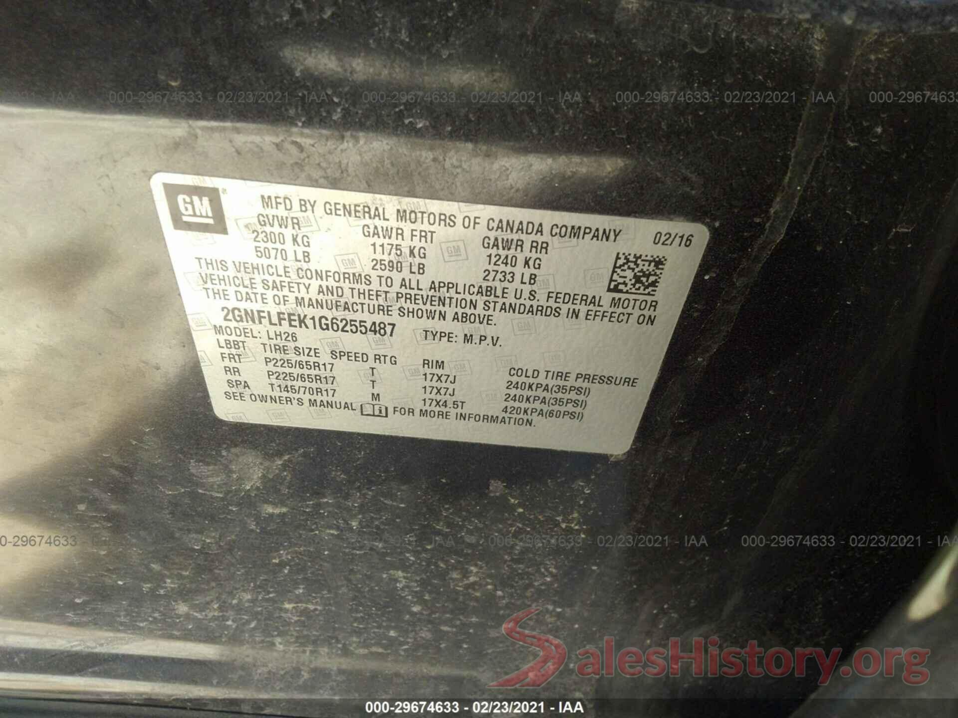 2GNFLFEK1G6255487 2016 CHEVROLET EQUINOX