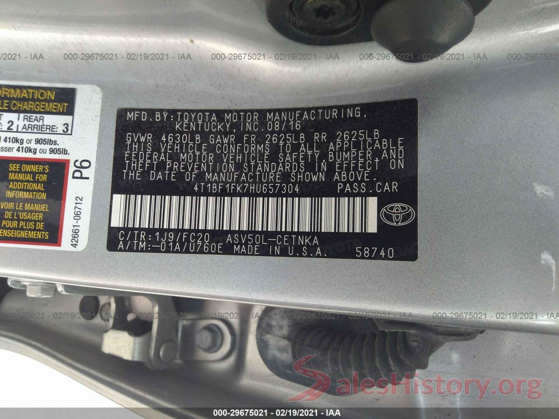 4T1BF1FK7HU657304 2017 TOYOTA CAMRY