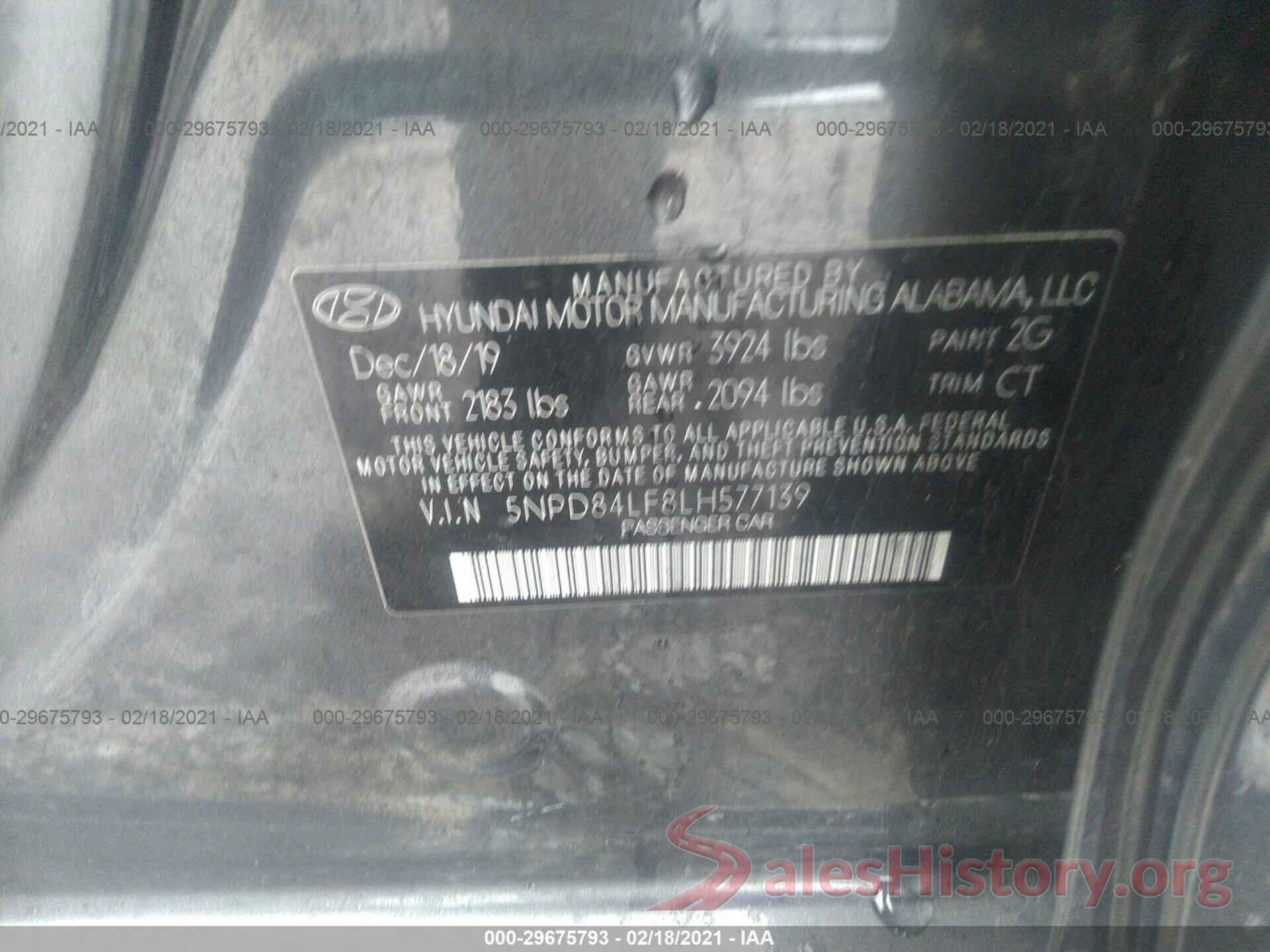 5NPD84LF8LH577139 2020 HYUNDAI ELANTRA