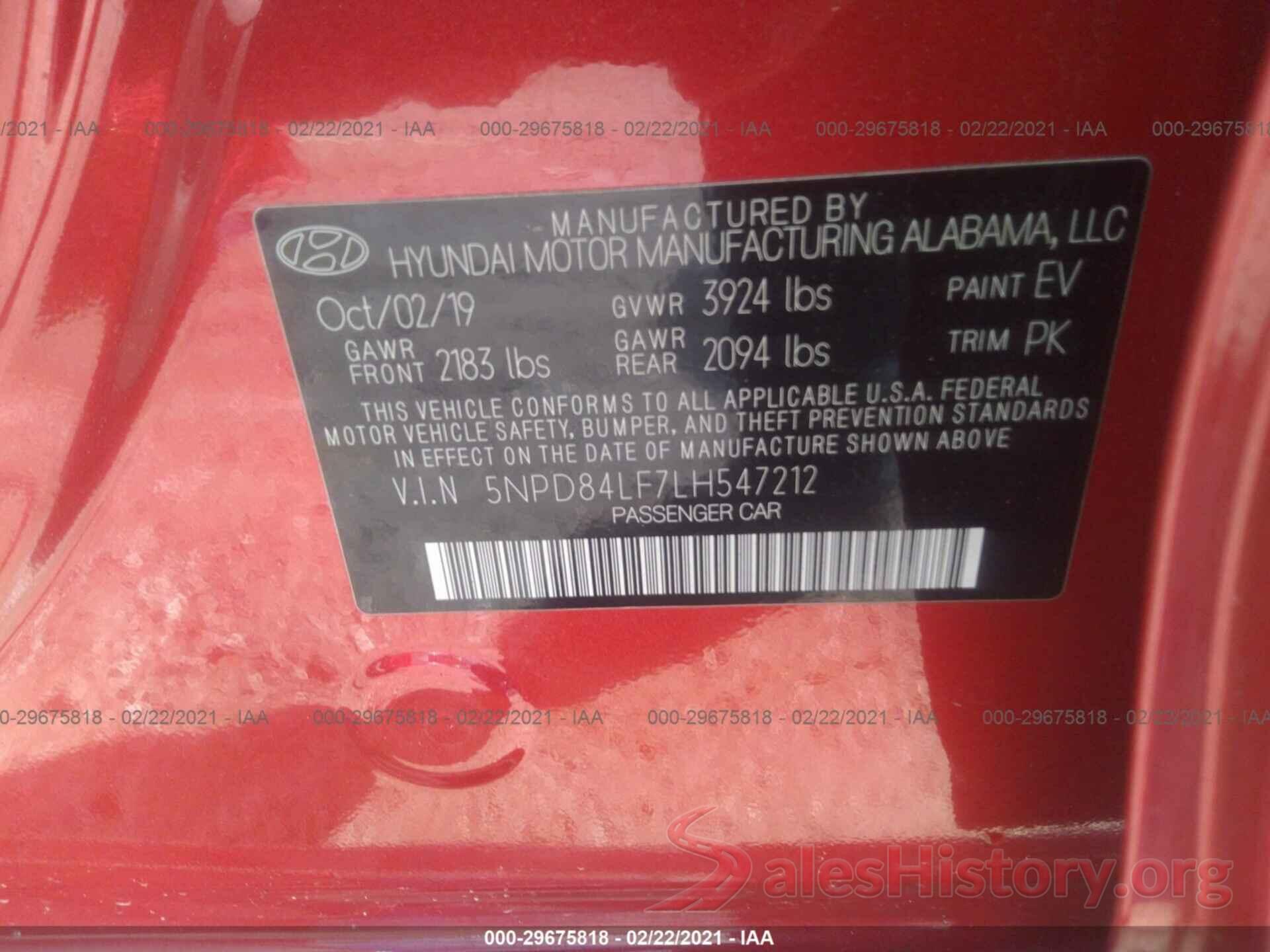 5NPD84LF7LH547212 2020 HYUNDAI ELANTRA