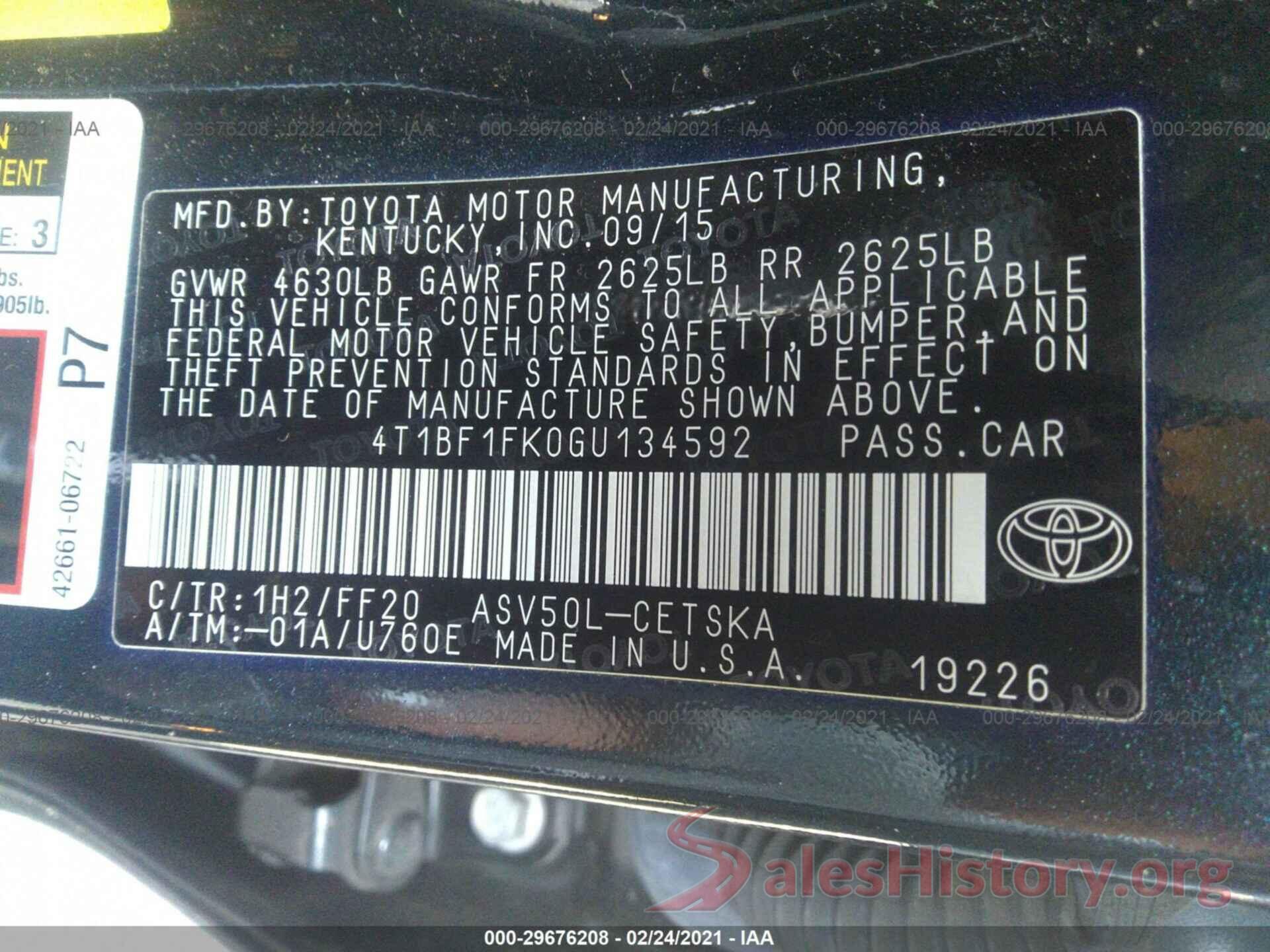 4T1BF1FK0GU134592 2016 TOYOTA CAMRY