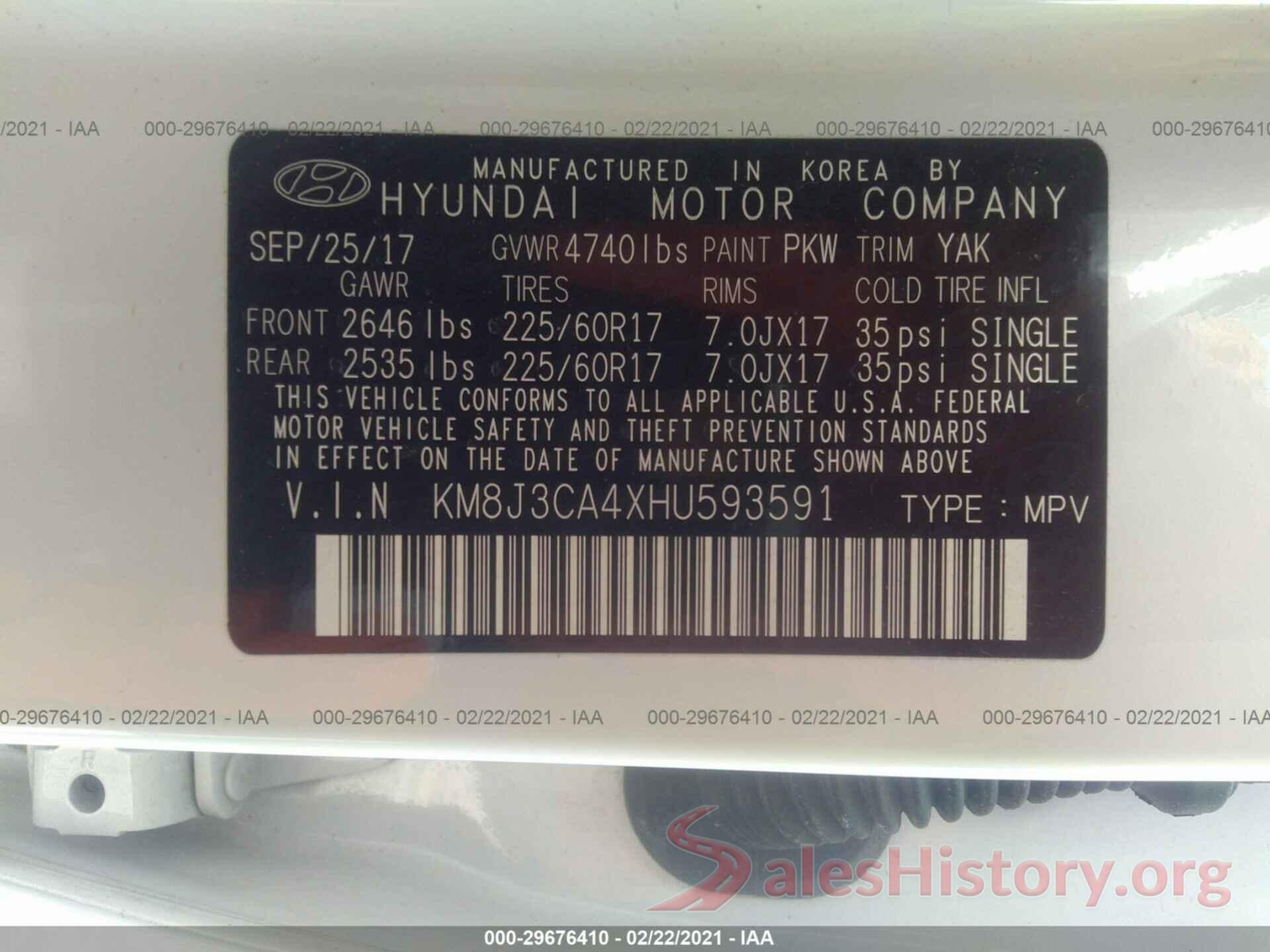 KM8J3CA4XHU593591 2017 HYUNDAI TUCSON