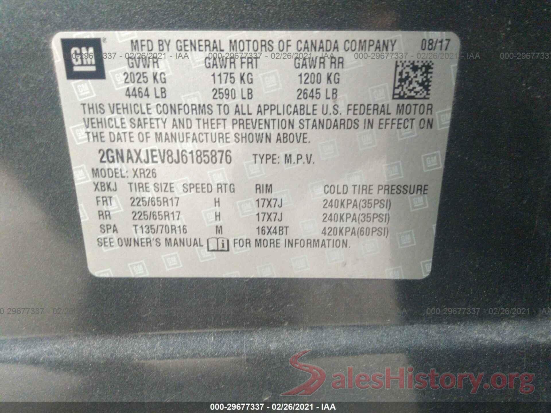 2GNAXJEV8J6185876 2018 CHEVROLET EQUINOX