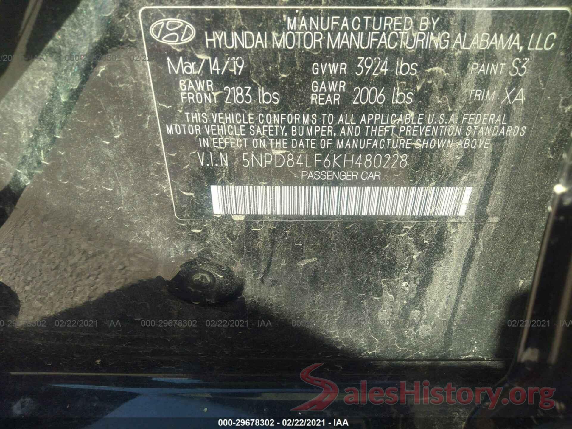 5NPD84LF6KH480228 2019 HYUNDAI ELANTRA