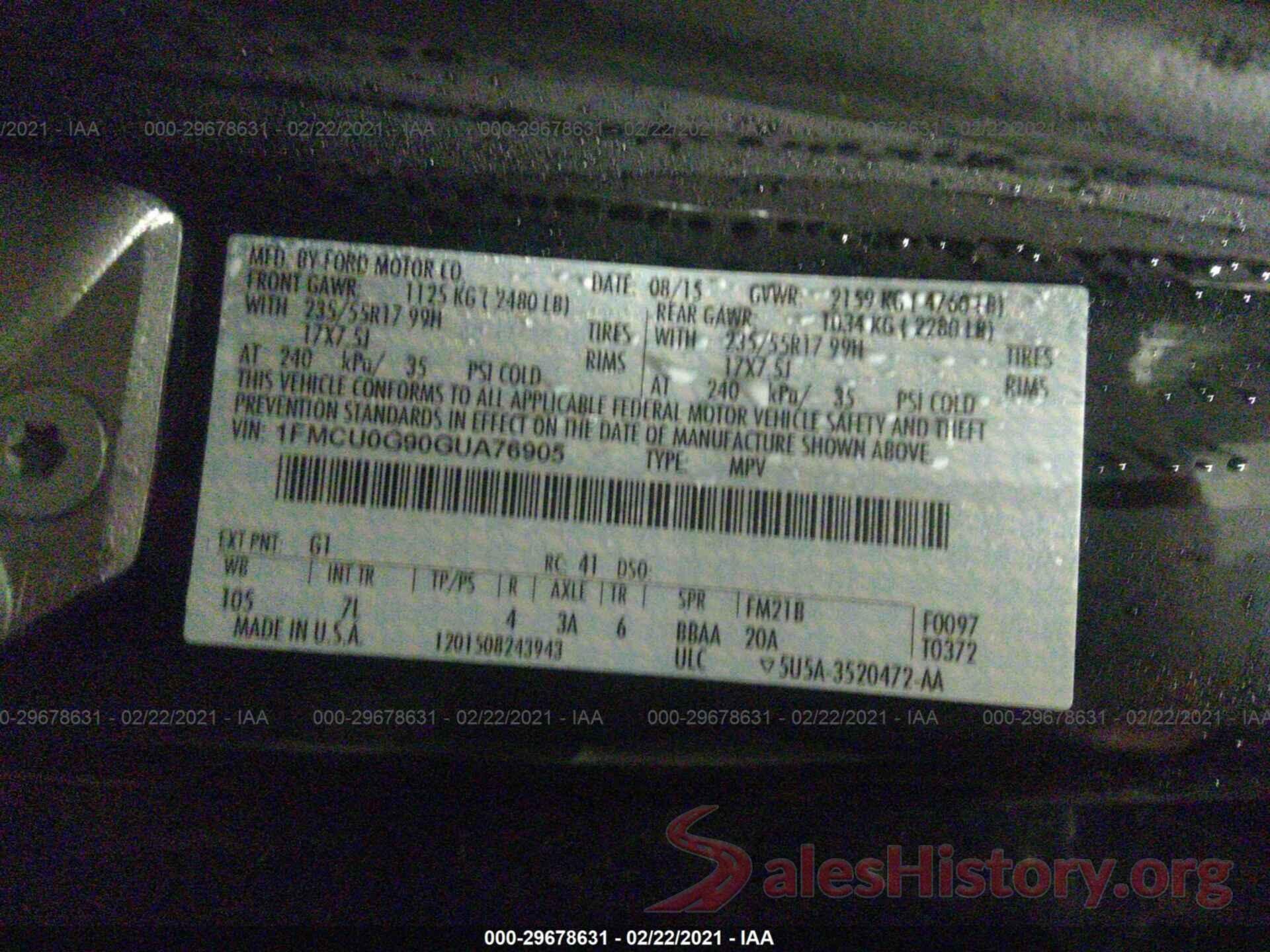 1FMCU0G90GUA76905 2016 FORD ESCAPE