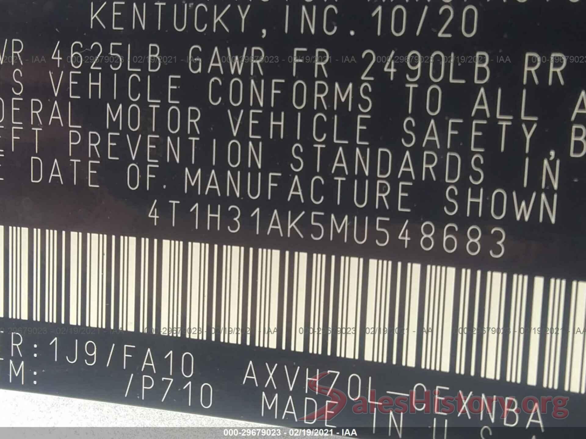 4T1H31AK5MU548683 2021 TOYOTA CAMRY