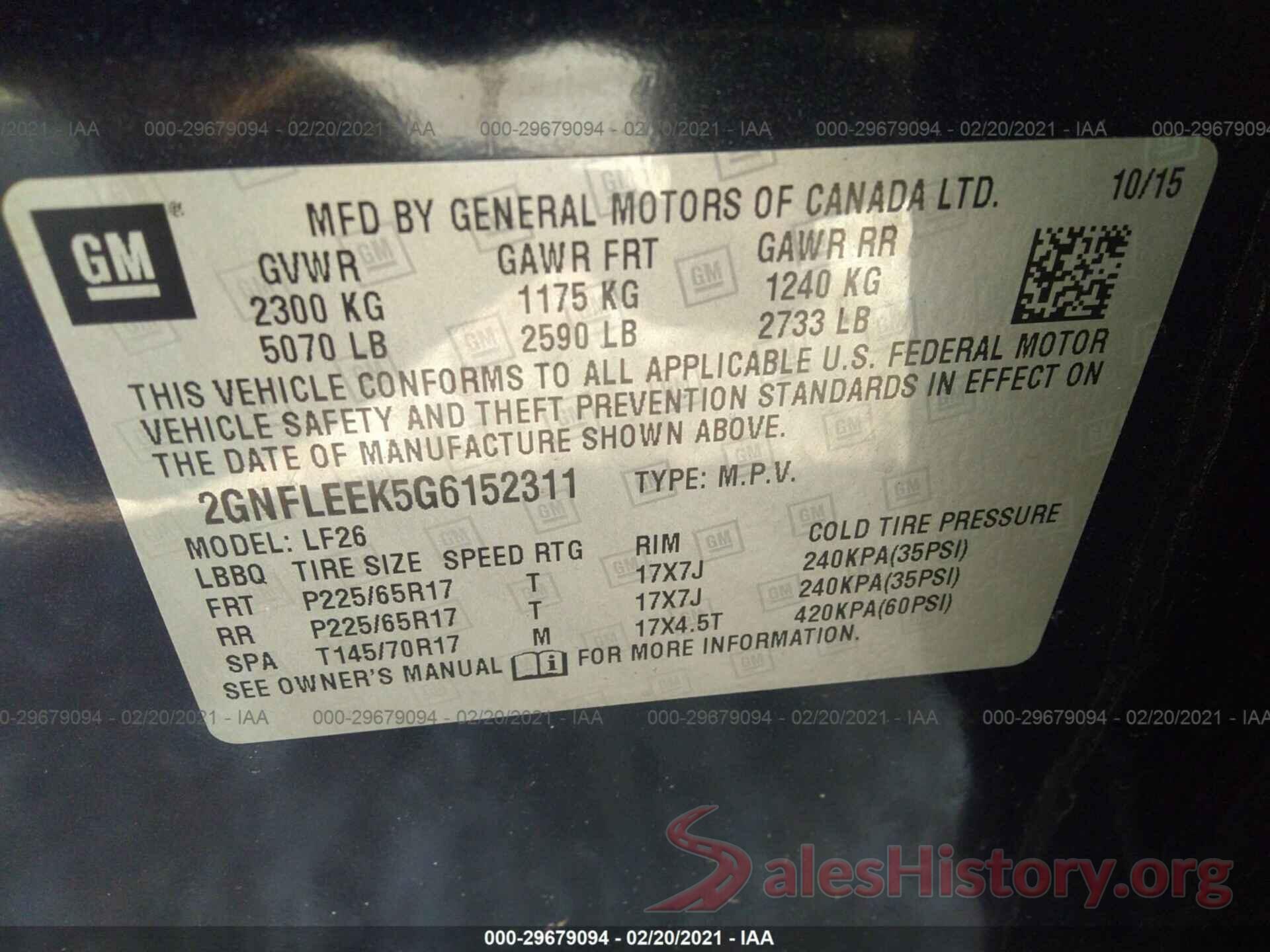 2GNFLEEK5G6152311 2016 CHEVROLET EQUINOX