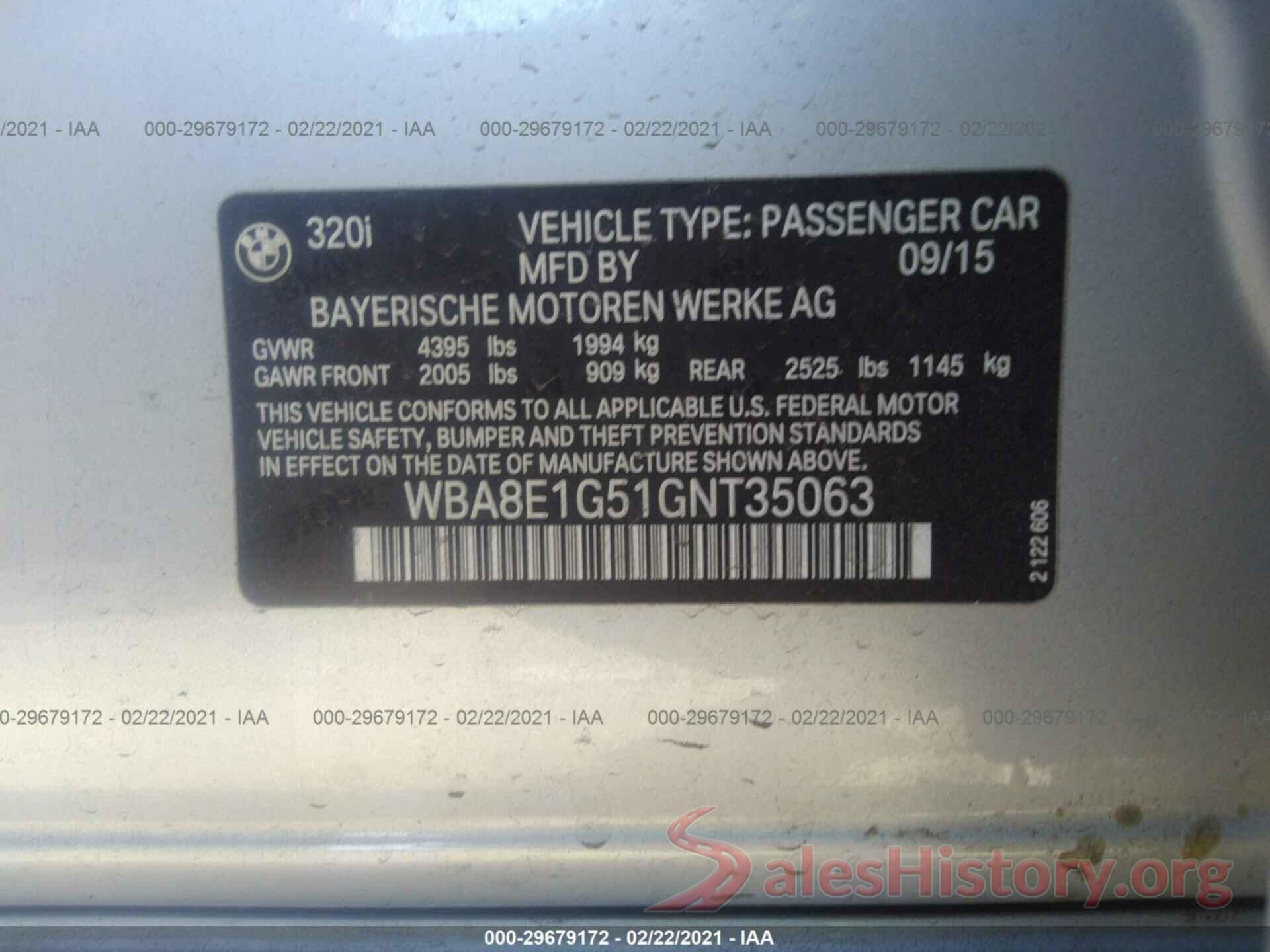 WBA8E1G51GNT35063 2016 BMW 3 SERIES