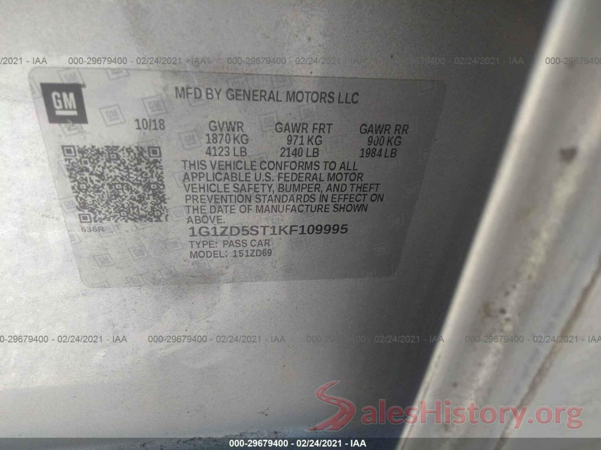 1G1ZD5ST1KF109995 2019 CHEVROLET MALIBU