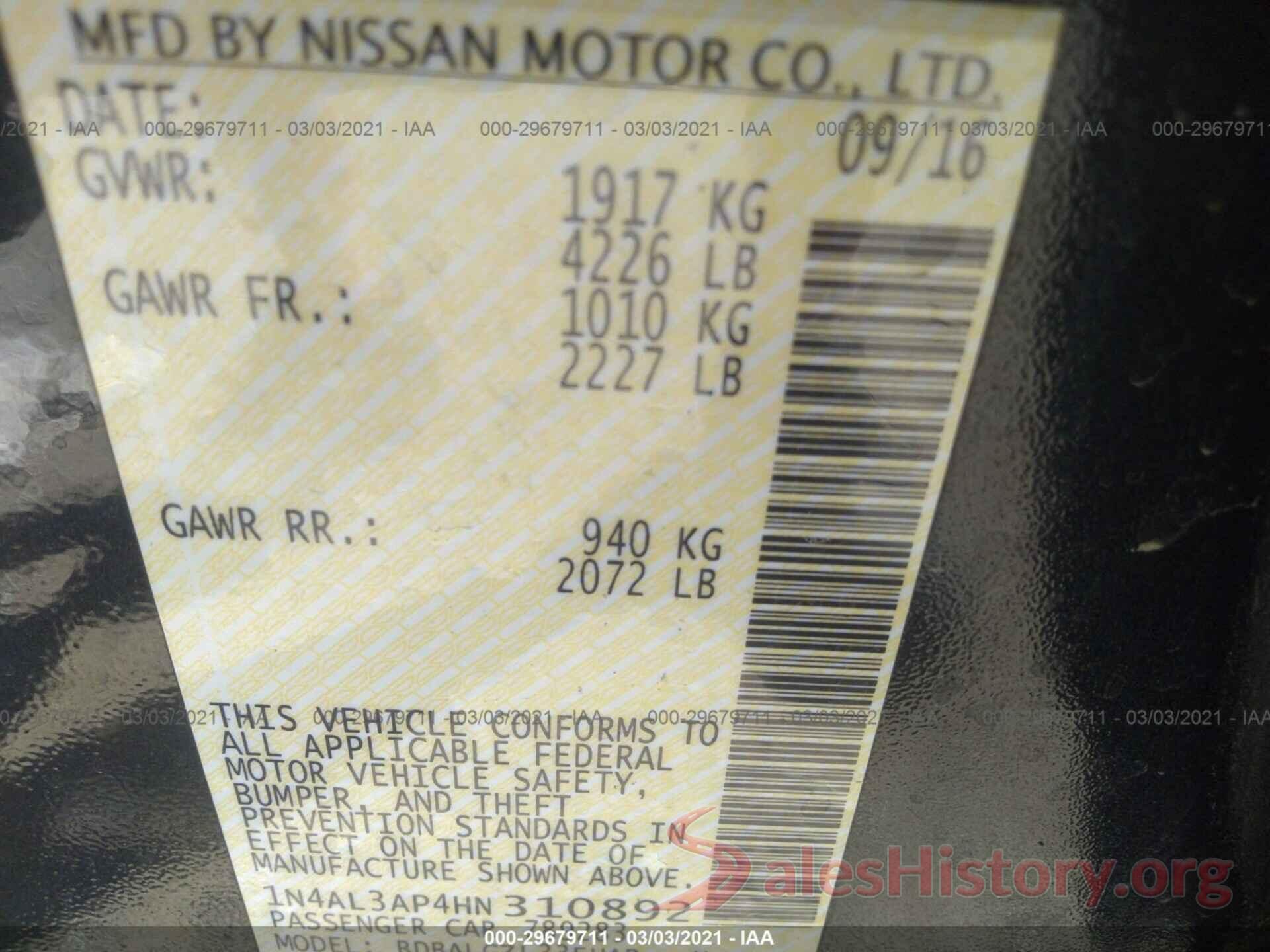 1N4AL3AP4HN310892 2017 NISSAN ALTIMA