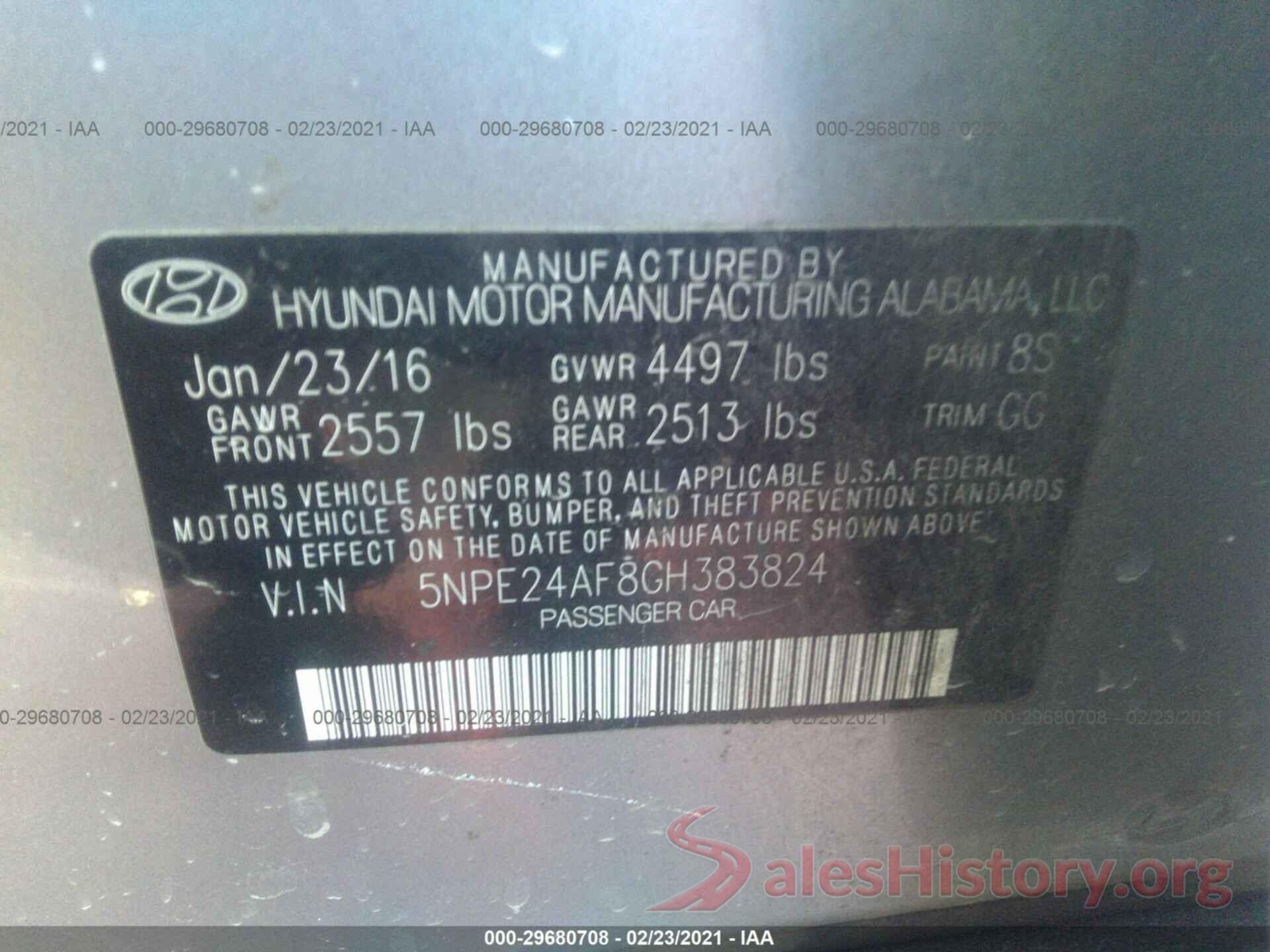 5NPE24AF8GH383824 2016 HYUNDAI SONATA